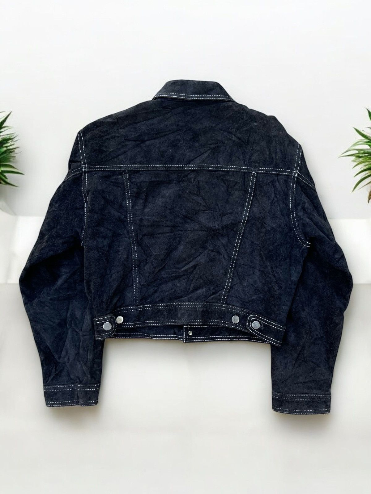 14th Addiction × Genuine Leather × Japanese Brand 🔥Vintage Japanese Brand Genuine Leather Trucker Jacket Size US S / EU 44-46 / 1 - 3 Thumbnail