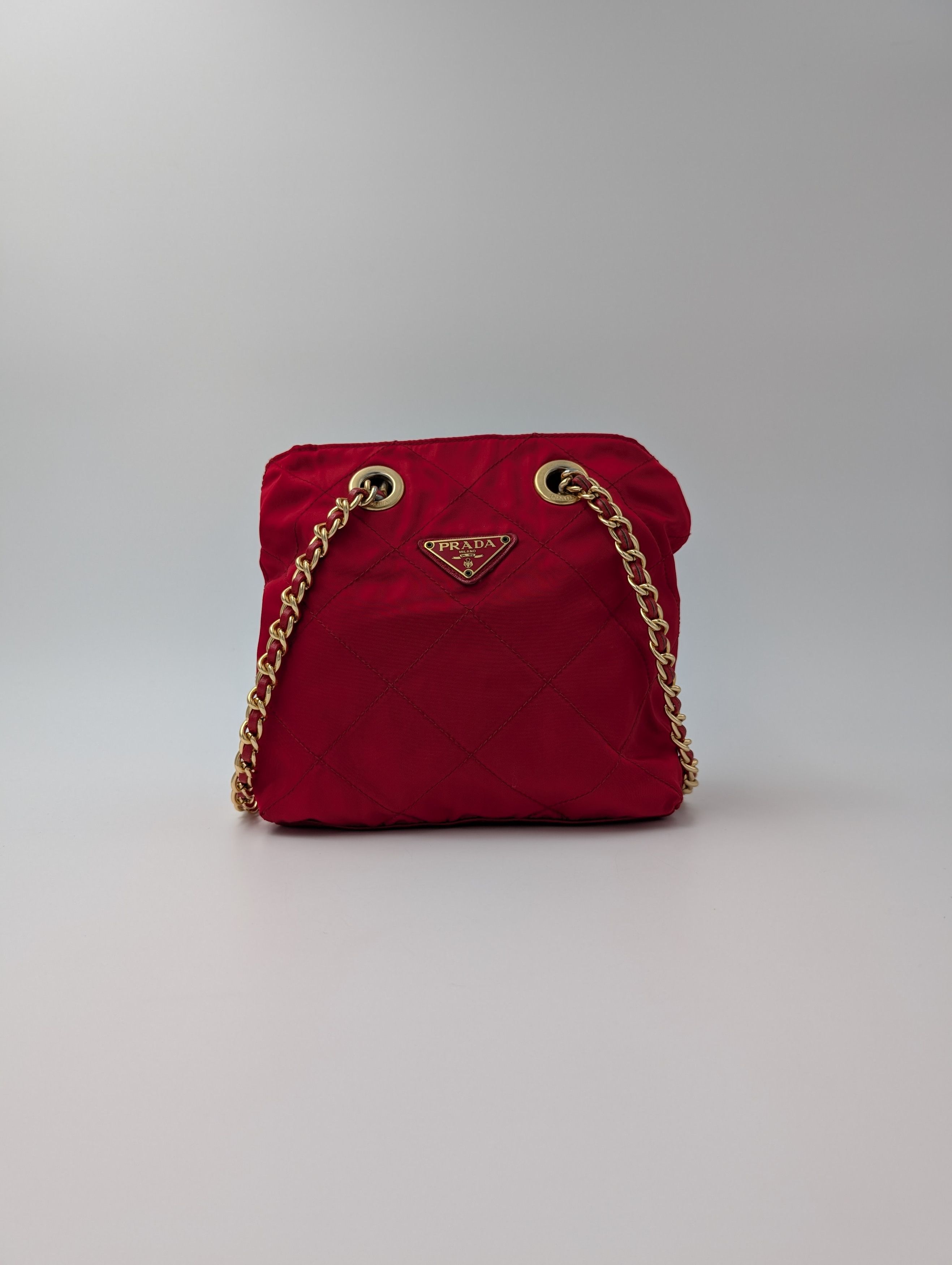 Prada Red Quilted Nylon Chain Shoulder Bag Size ONE SIZE - 1 Thumbnail