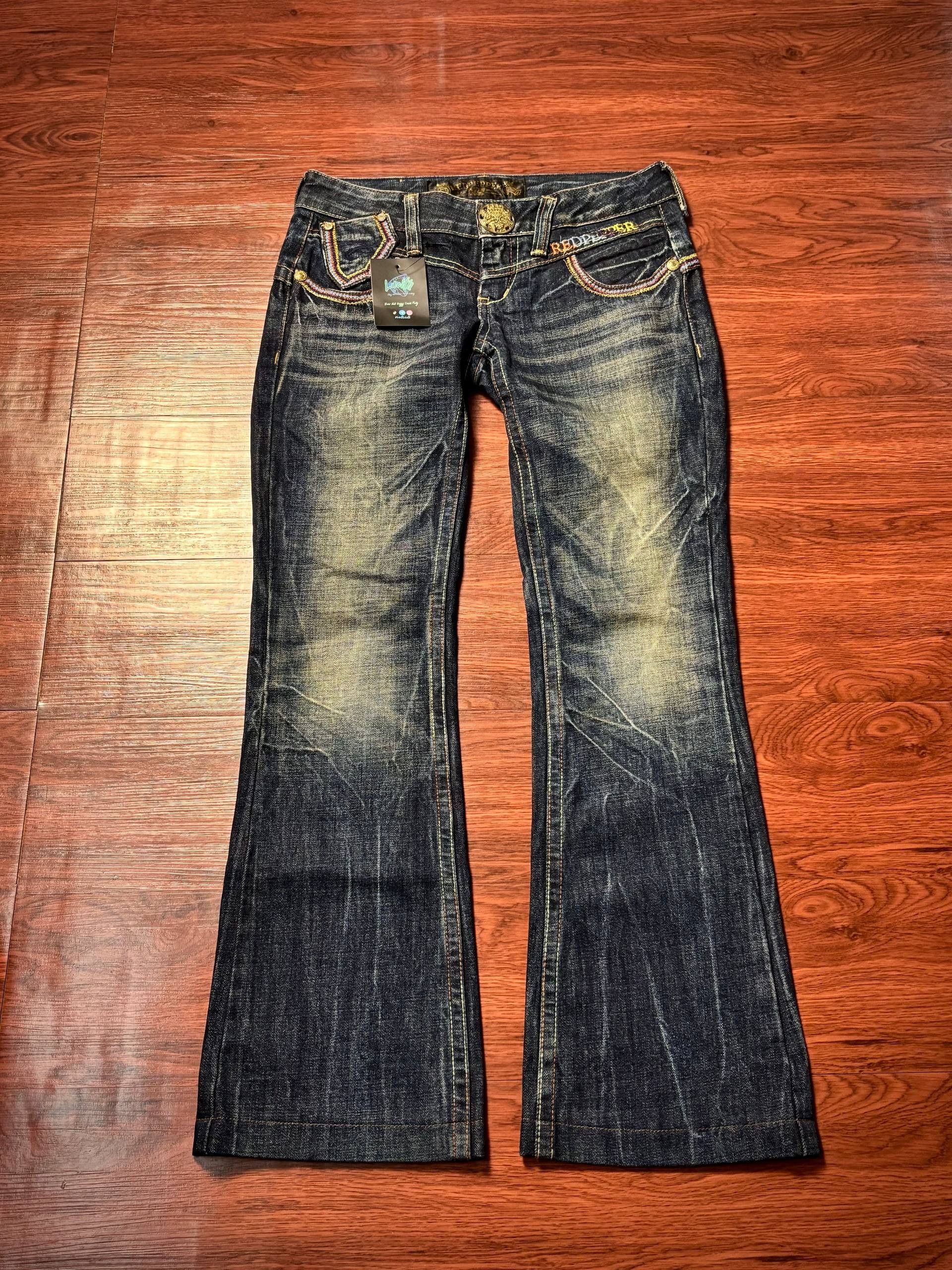 If Six Was Nine Vintage Y2K Red Pepper Stitch Flap Pocket Flare Denim Pants Size 30" / US 8 / IT 44 - 4 Thumbnail