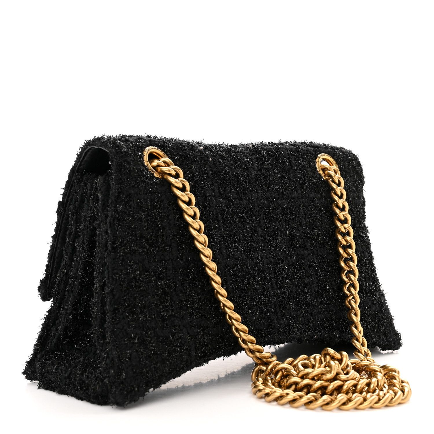 Balenciaga o1mt1gz0924 Size: OS / Crush Small Chain Bag Tweed in Black Size ONE SIZE - 2 Thumbnail