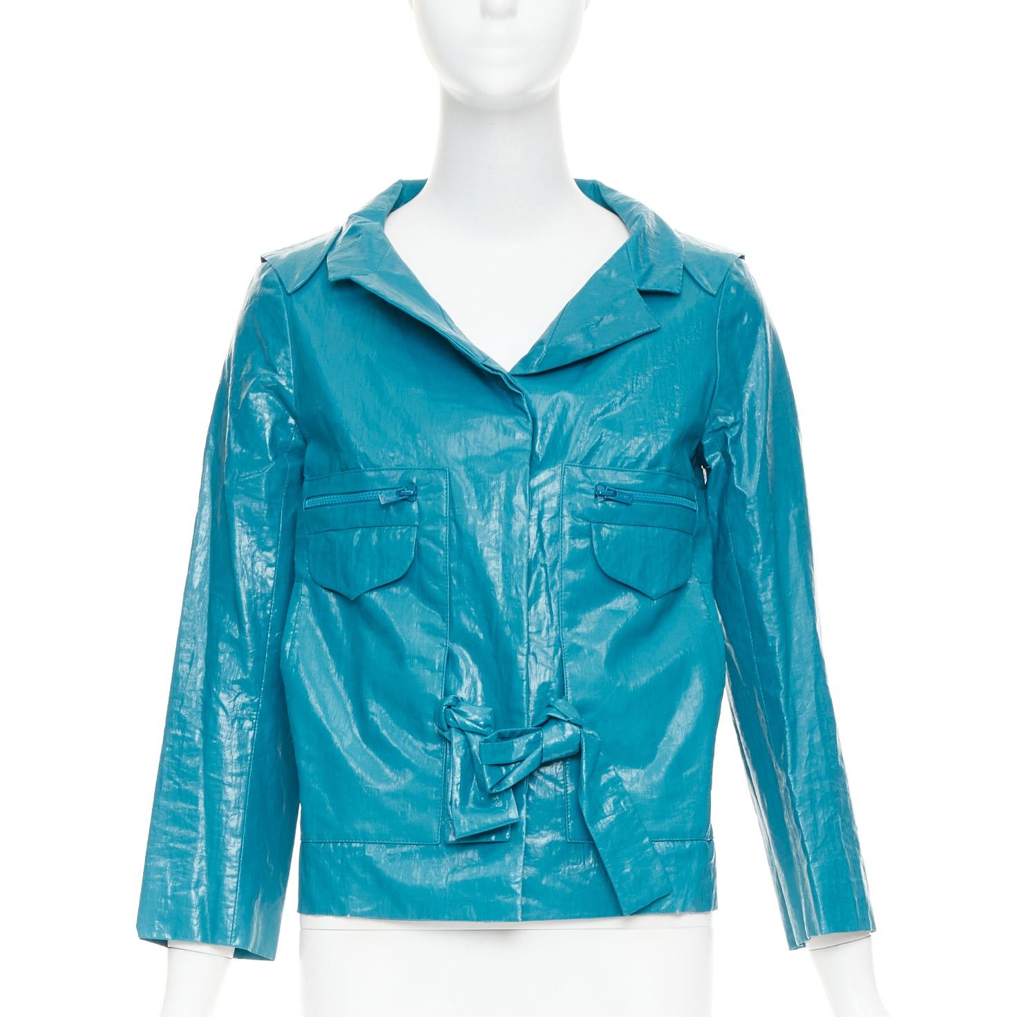Chloe CHLOE Aqua Fresh blue crinkled coated acetate cotton cropped jacket FR36 S Size S / US 4 / IT 40 - 1 Thumbnail