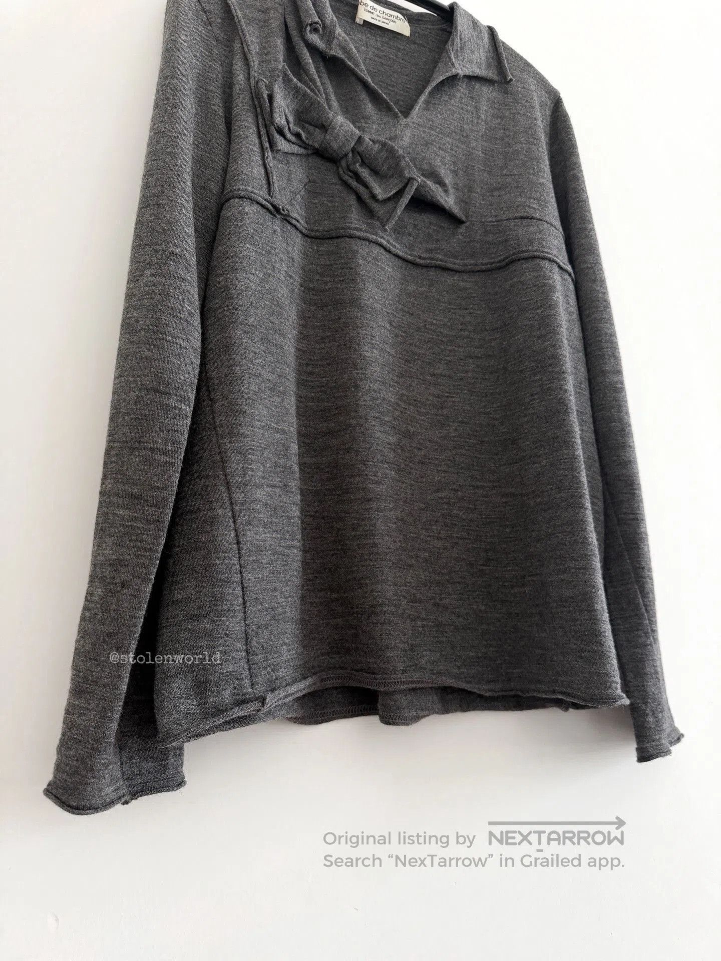 Comme des Garcons gray wool top with bow detail. Size M / US 6-8 / IT 42-44 - 3 Thumbnail