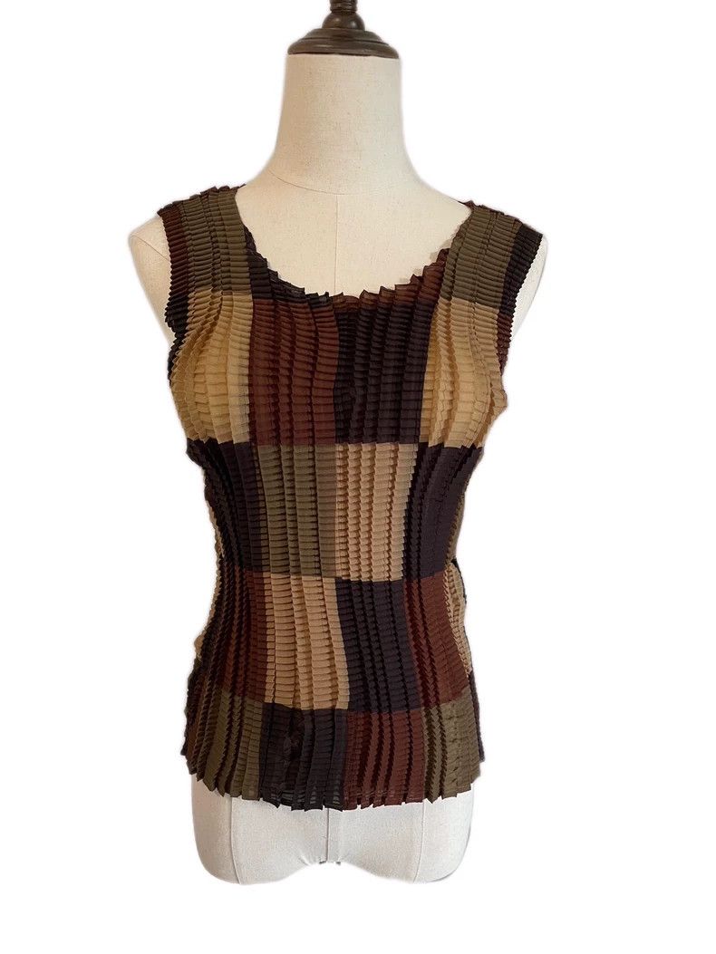 Issey Miyake Issey Miyake Brown main color block pleated vest Size M / US 6-8 / IT 42-44 - 1 Thumbnail