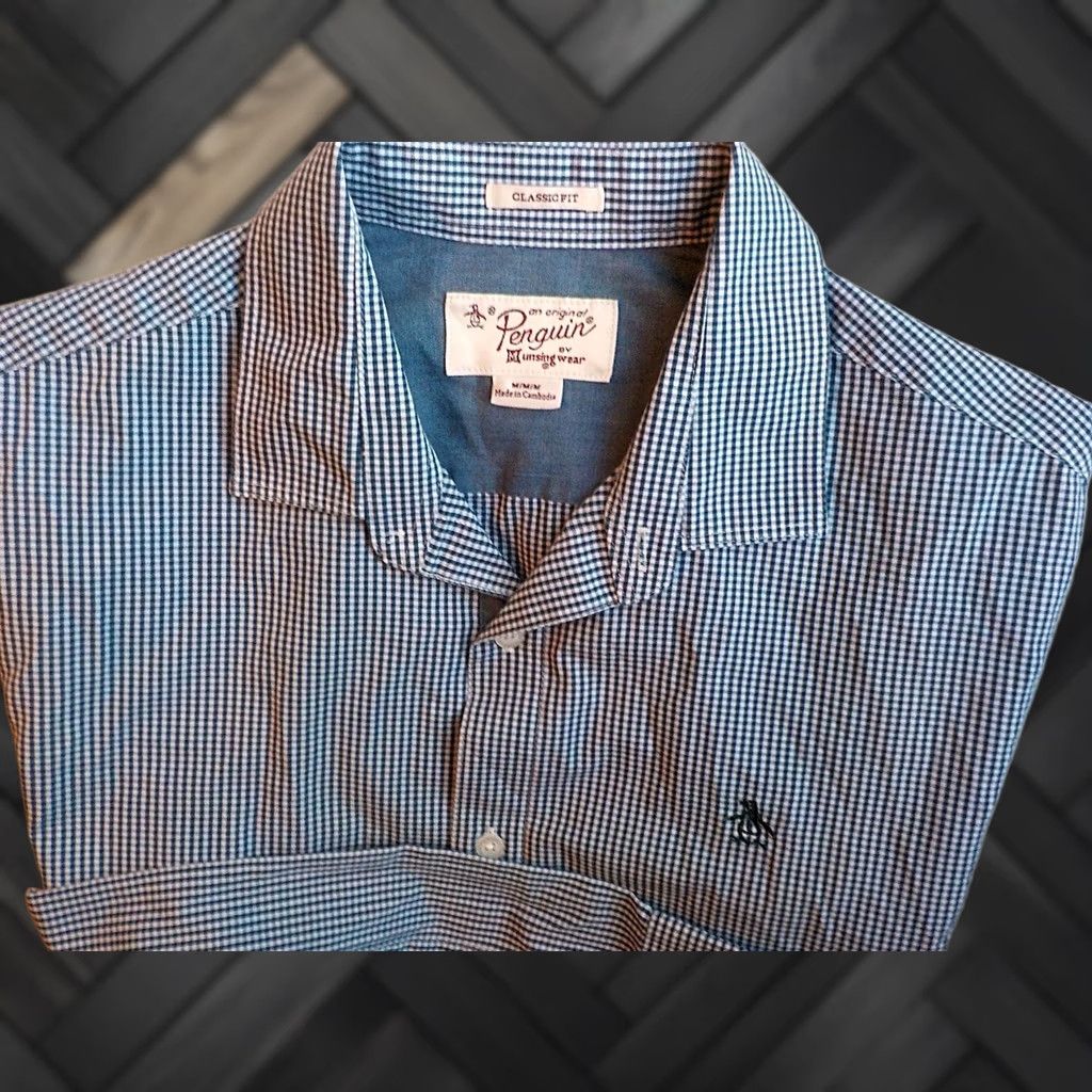 Original Penguin Original Penguin Shirt Navy Gingham L/S Medium Classic Fit Logo Chest Pocket NWOT Size US M / EU 48-50 / 2 - 1 Thumbnail