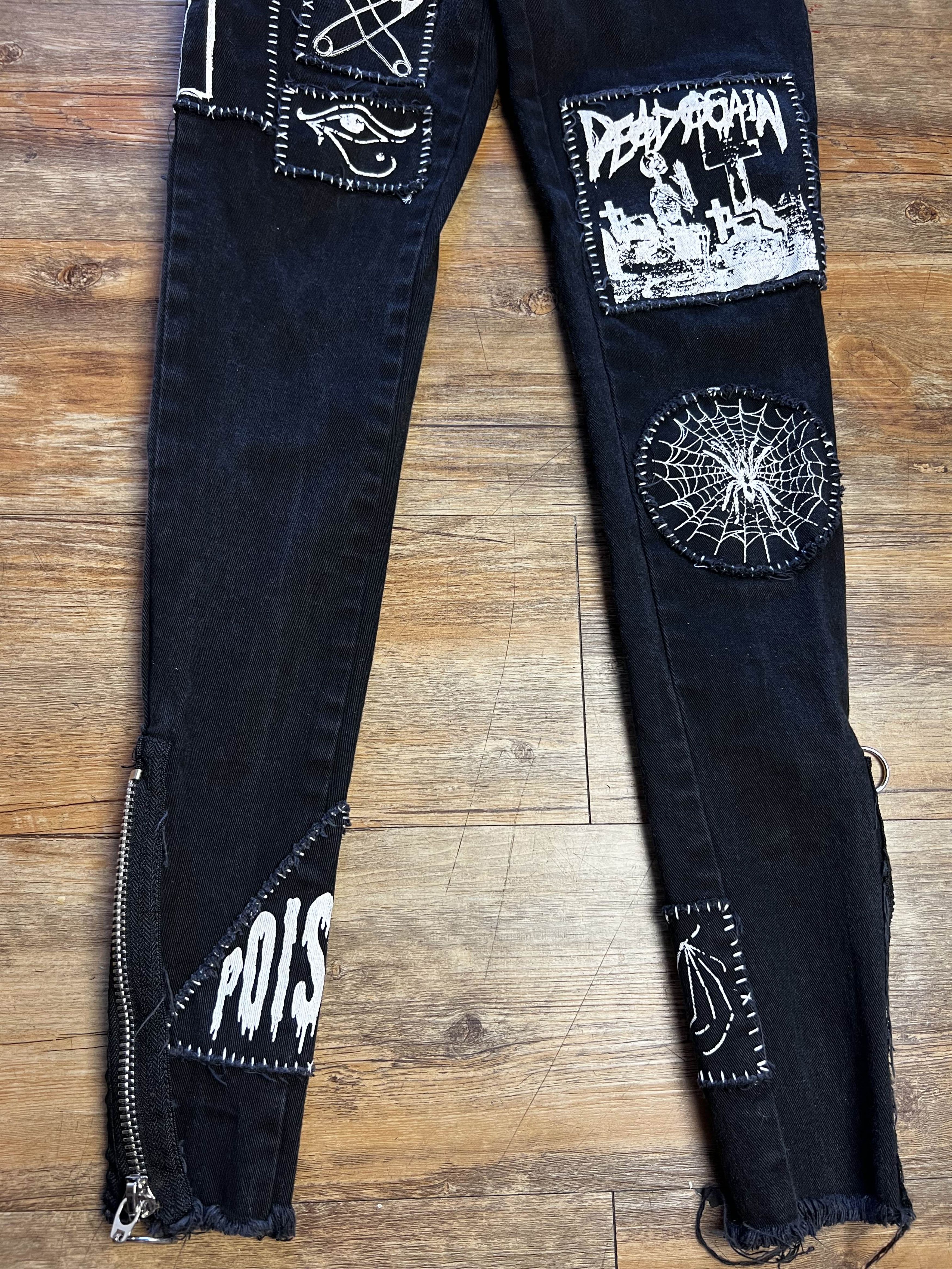 Current Mood Dolls Kill Current Mood Patchwork Lace Up Front Skinny Jeans Size 22" - 4 Thumbnail