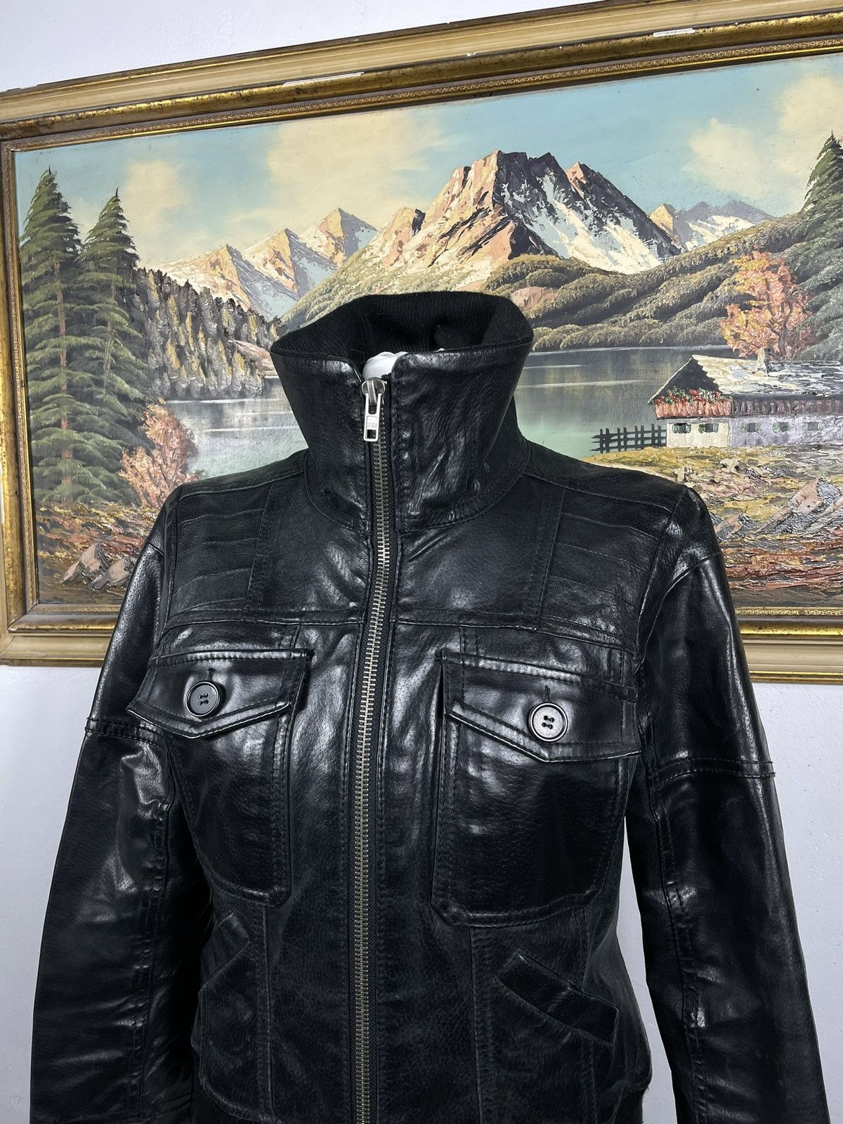 Vintage Washed Black Retro 90s Genuine Real Leater Bomber Punk Rock Size L / US 10 / IT 46 - 3 Thumbnail