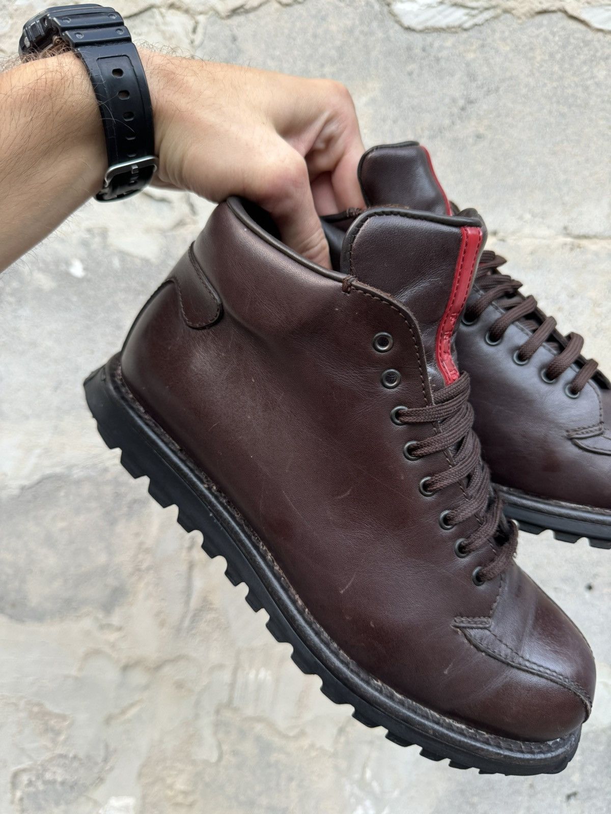 Prada × Vintage Prada Vintage Leather Brown Red Tab Boots size 39 Size US 8.5 / IT 38.5 - 19 Thumbnail