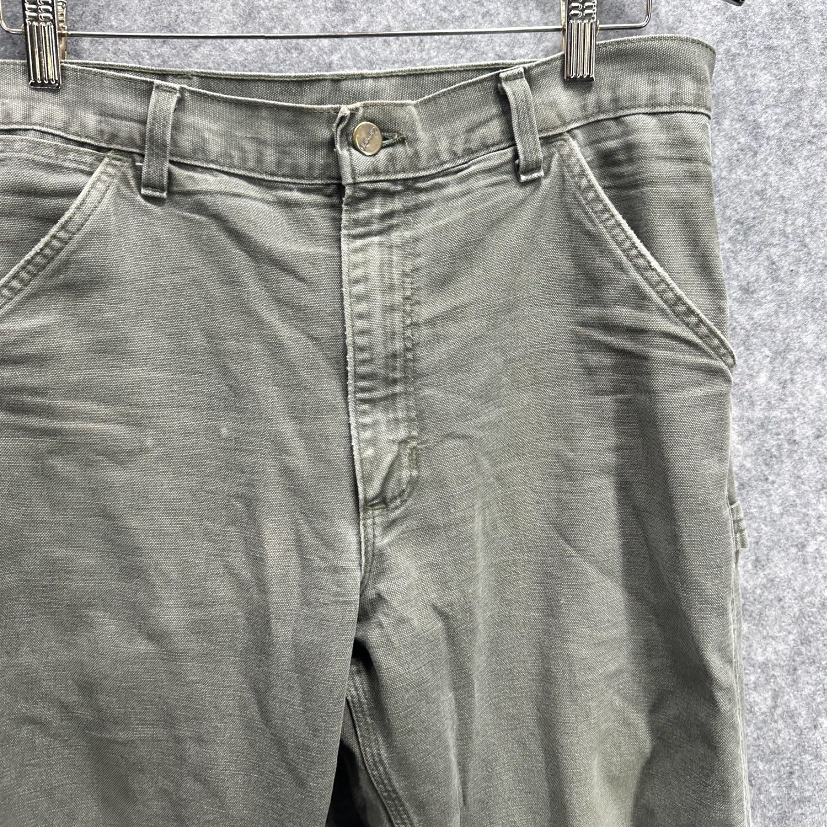 Carhartt Carhartt Pants Mens 33x28 Green Canvas Carpenter Workwear Utility Duck Pants Regular Front Zip Pockets Logo Mens Size US 33 - 3 Thumbnail