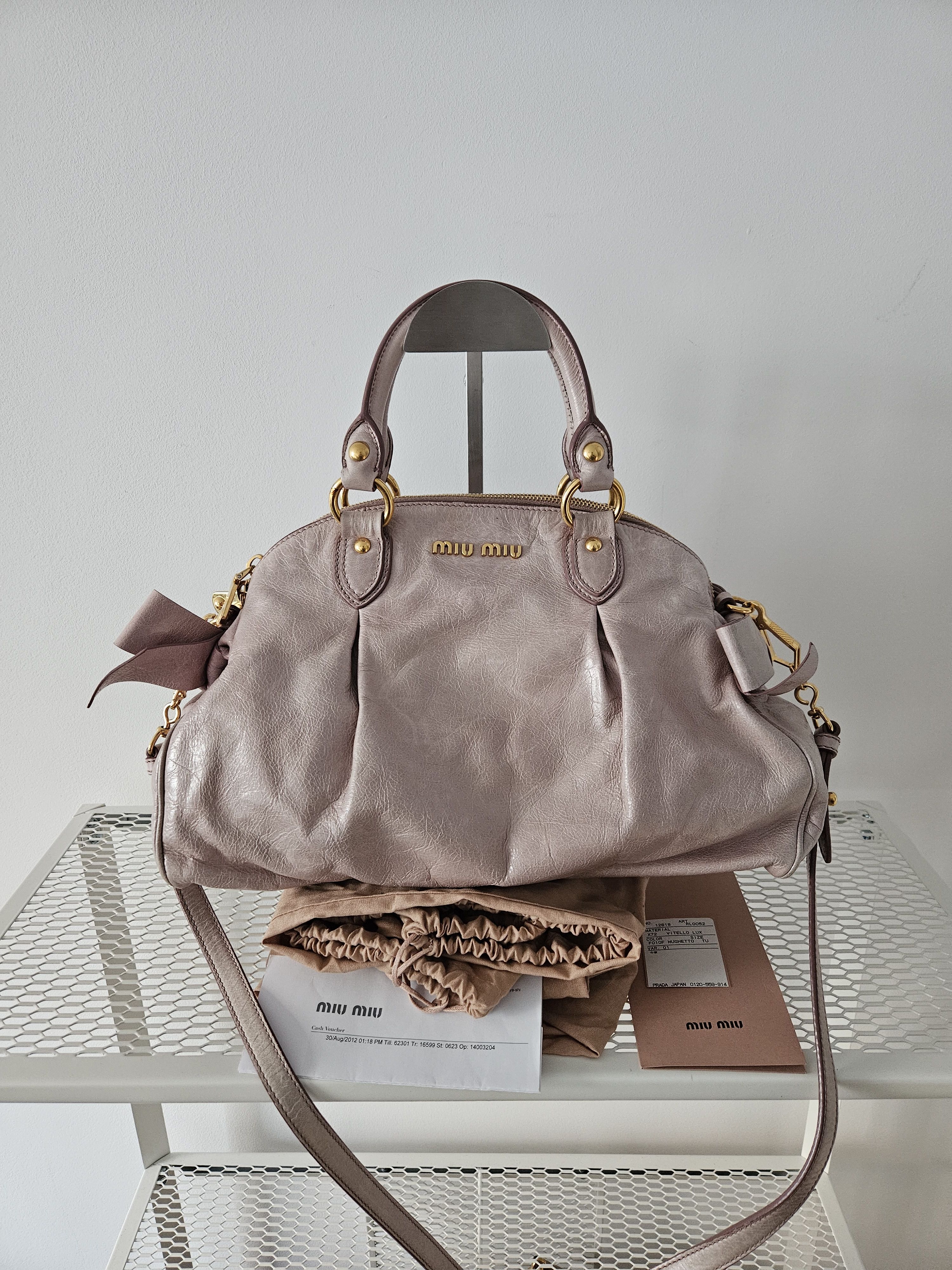 Miu Miu Drawstring Grained Leather Bucket Bag