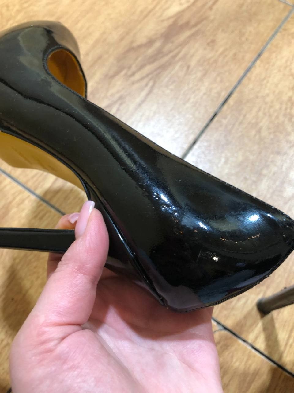 Yves Saint Laurent YVES SAINT LAURENT BLACK PATENT PUMP PEEP TOE HEELS Size US 7 / IT 37 - 11 Thumbnail