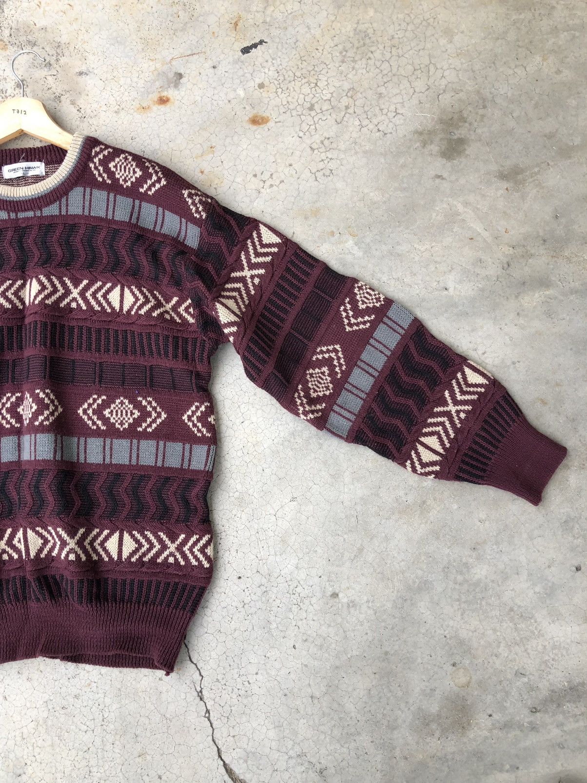Japanese Brand 🔴Vintage Green Hawk Stripe Pureknit Like Coogi Sweater Size US L / EU 52-54 / 3 - 3 Thumbnail
