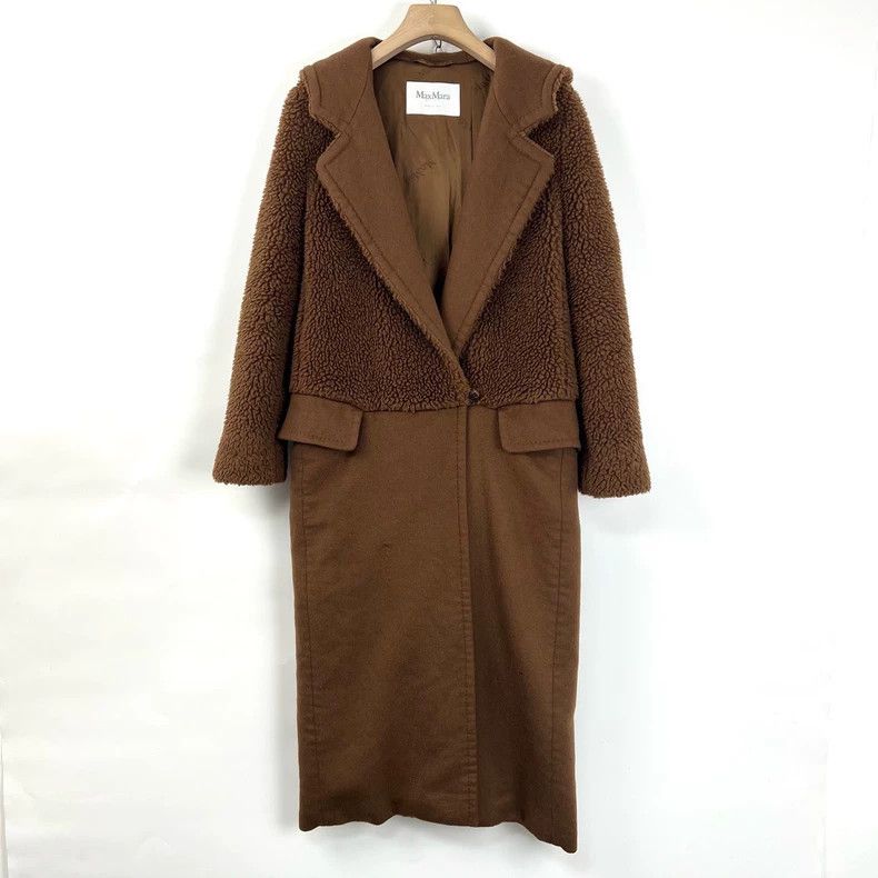 Max Mara Max Mara Dark coffee teddy wool patchwork coat Size XL / US 12-14 / IT 48-50 - 1 Thumbnail