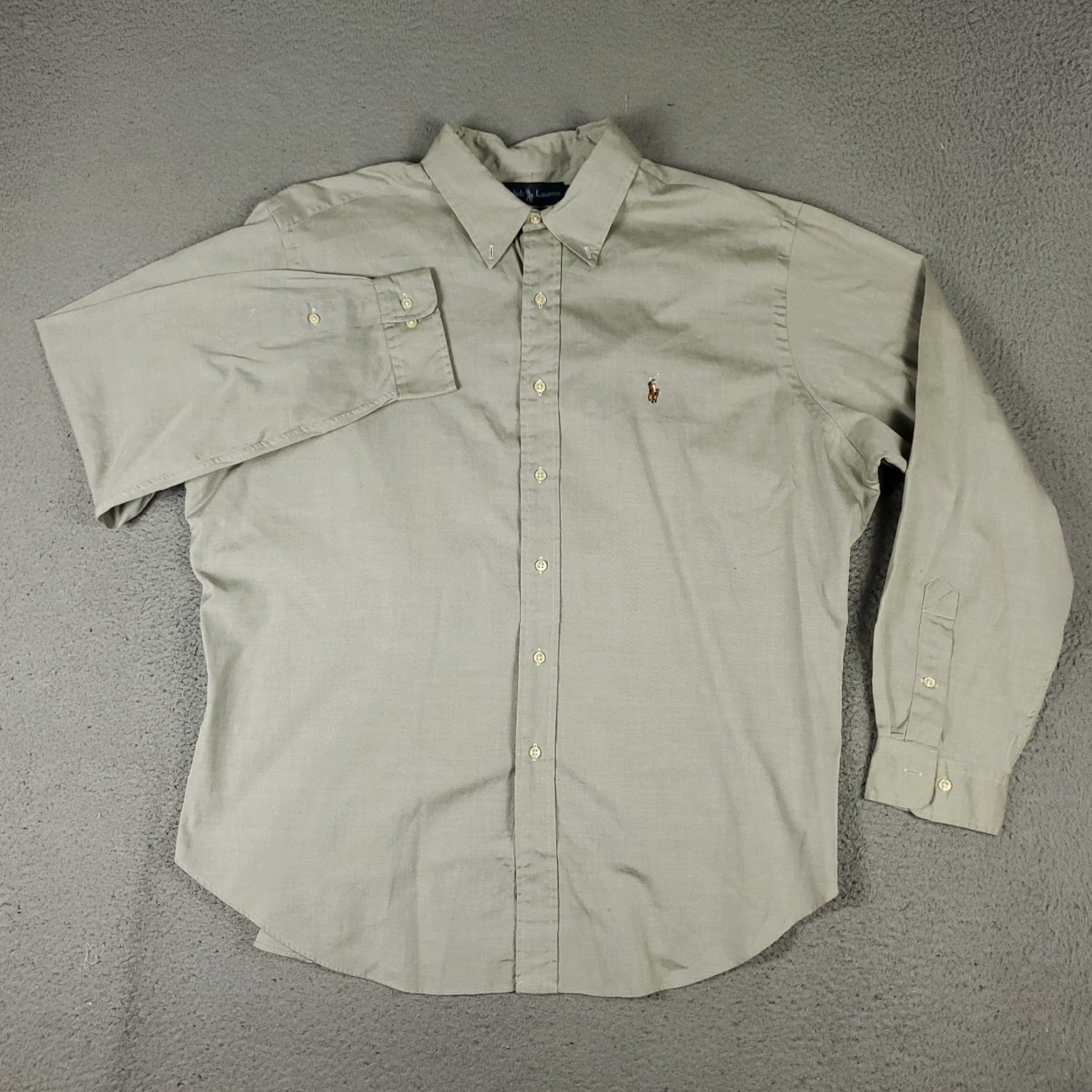 Ralph Lauren Ralph Lauren Dress Shirt Mens Size 18 Gray Beige Pony Button-Down Long Sleeve Classic Fit Adult M Size 48R - 3 Thumbnail