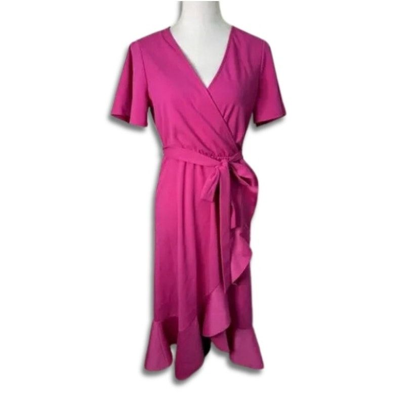 Other Marina Ruffle Mini Dress V-Neckline Short Sleeve Pink S Size S / US 4 / IT 40 - 1 Thumbnail