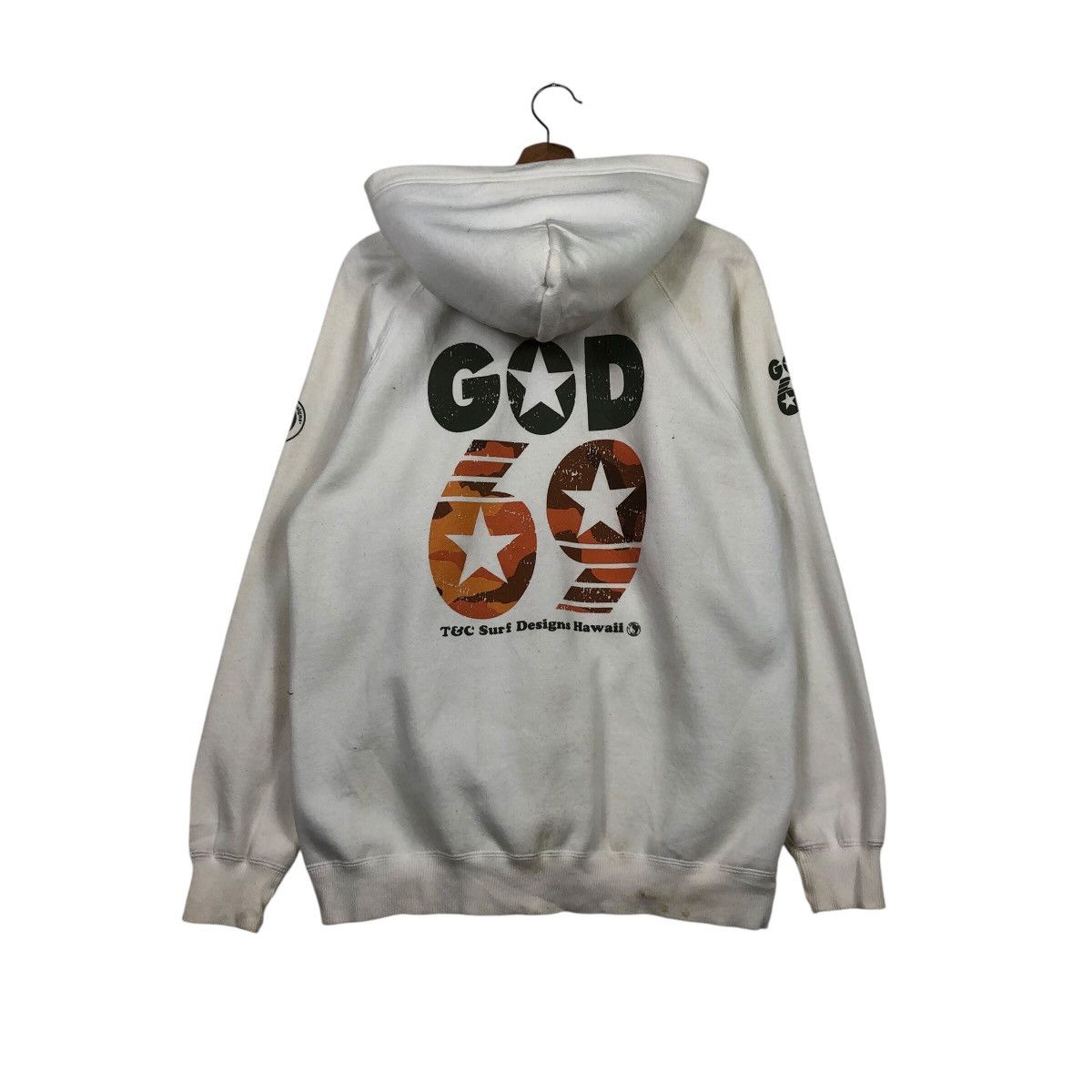 Japanese Brand T&C Surf Designs “GOD 69” Camo Star Graphic Rare Hawaii Era Size US L / EU 52-54 / 3 - 9 Thumbnail