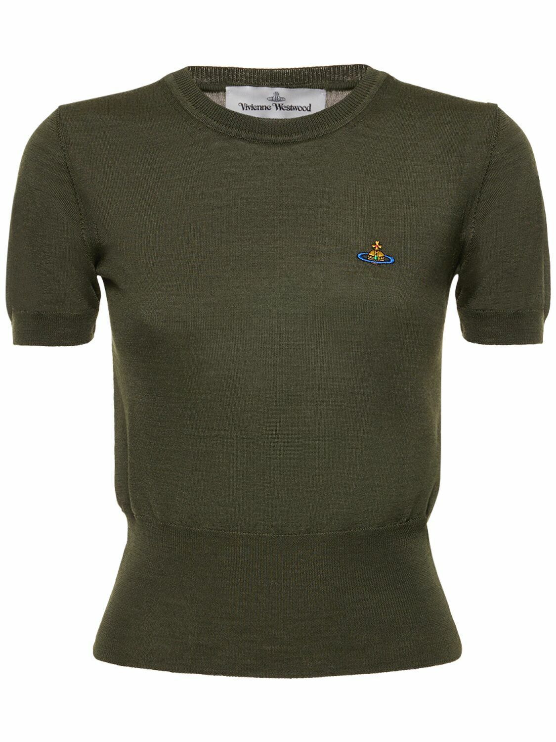 Vivienne Westwood o1f1d3z0226 Bea Logo Knitted T-Shirt in Moss Green Size XS / US 0-2 / IT 36-38 - 1 Thumbnail