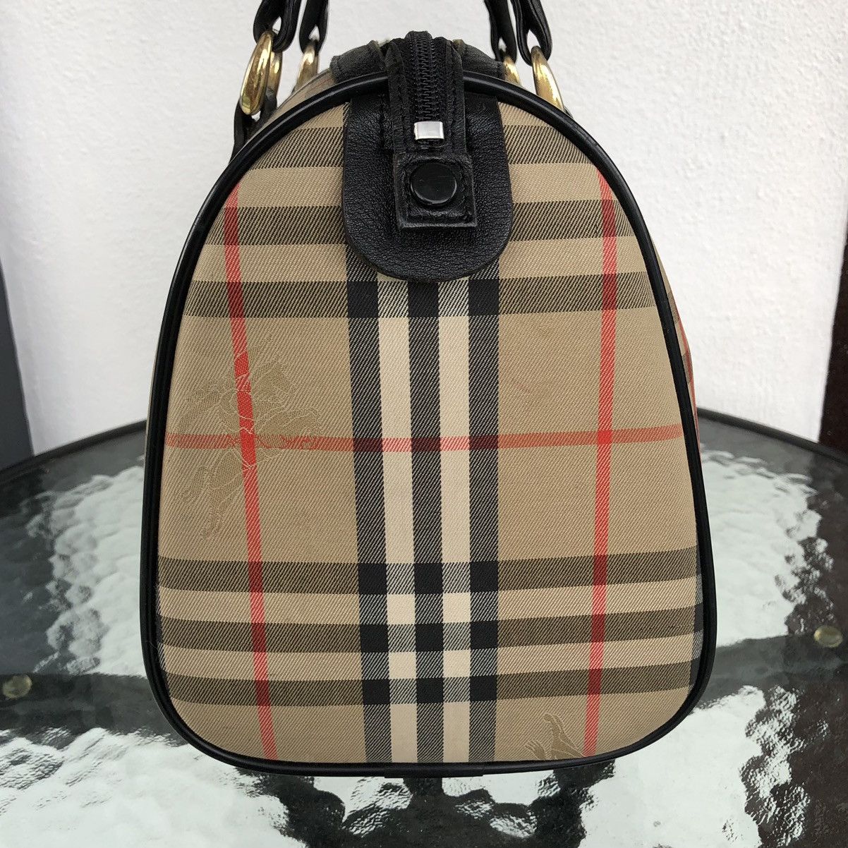 Burberry Burberry's Nova Check Pattern Logo Embossed Boston Bag Size ONE SIZE - 15 Thumbnail