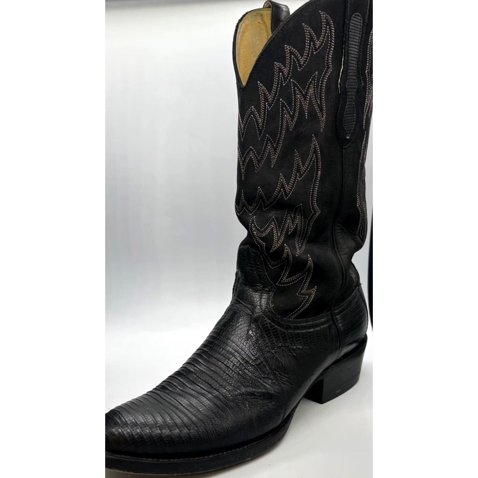 Vintage Cavender’s Teju Lizard Cowboy Boots Mens 9 D Black Exotic Western Round Toe USA Size US 9 / EU 42 - 3 Thumbnail