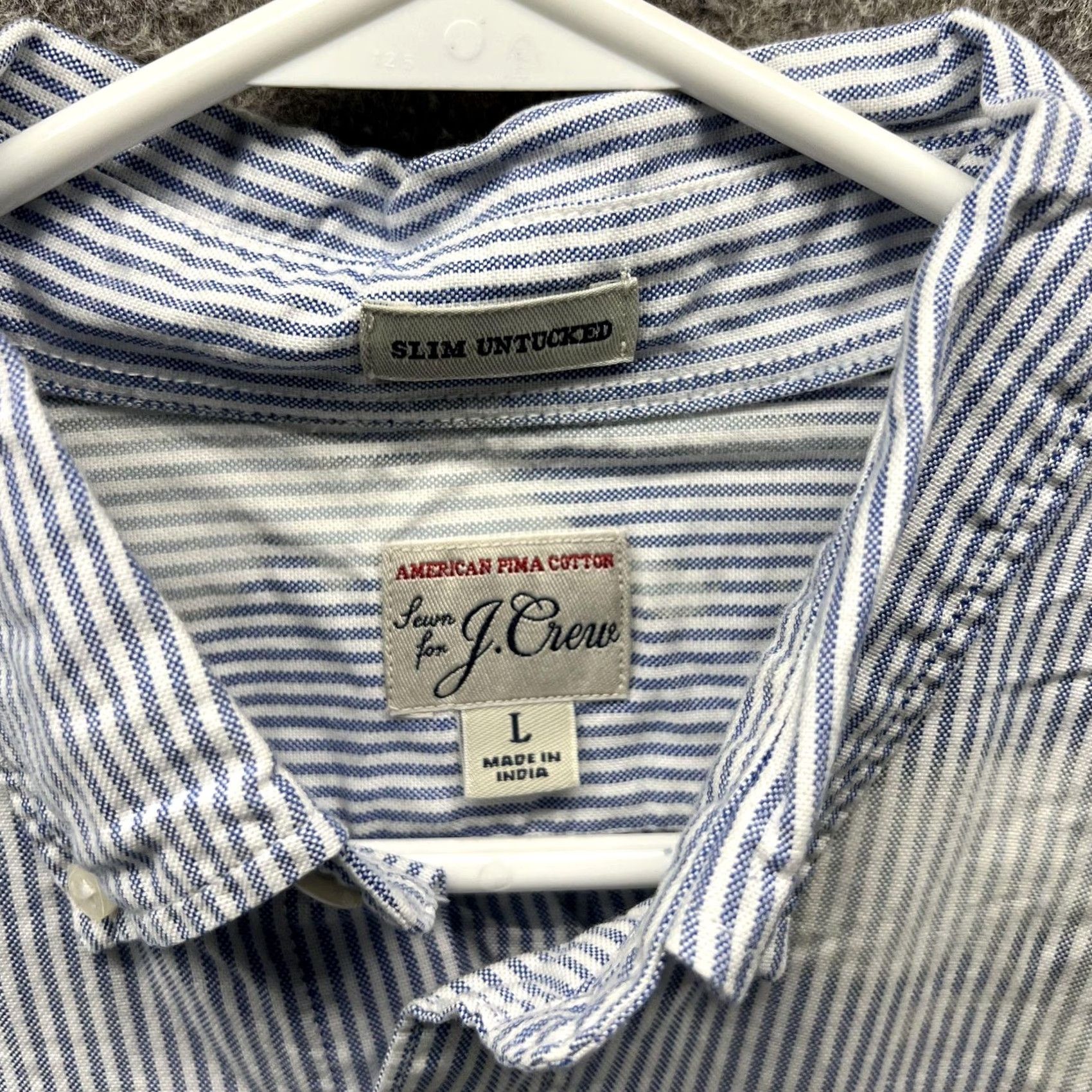 J.Crew J.Crew Shirt Mens Large Blue Stripe Slim Untucked Button Front Long Sleeve Size US L / EU 52-54 / 3 - 4 Thumbnail