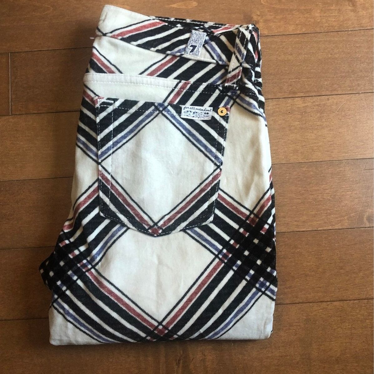 7 For All Mankind 7 for all mankind Skinny Cream Velvet Black Plaid Pants 27 Size 27" / US 4 / IT 40 - 3 Thumbnail
