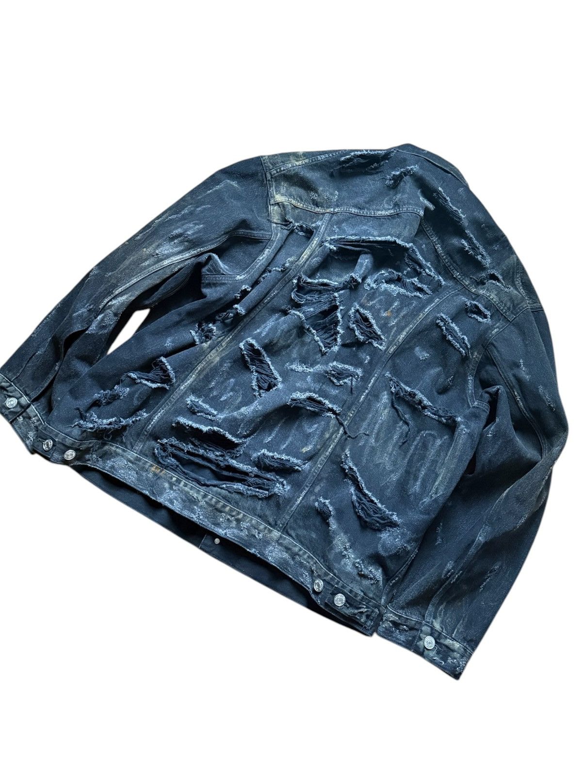 Balenciaga S/S23 Mudshow Slashed Destroyed Denim Jacket Size US L / EU 52-54 / 3 - 3 Thumbnail