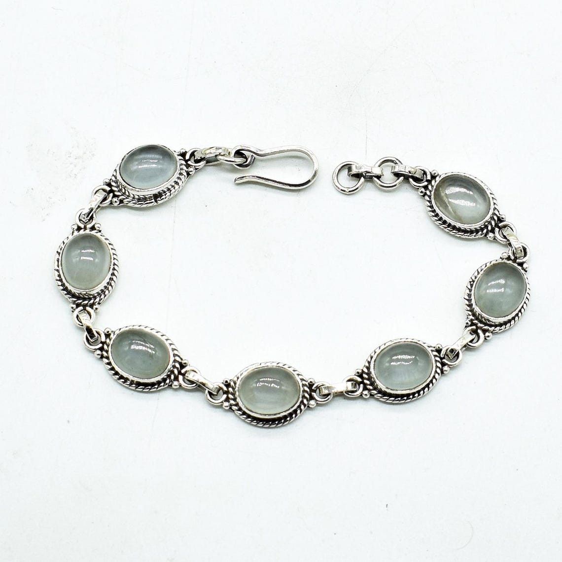Handmade Genuine milky Aquamarine Gemstone 925 Silver Bracelet Size ONE SIZE - 1 Thumbnail