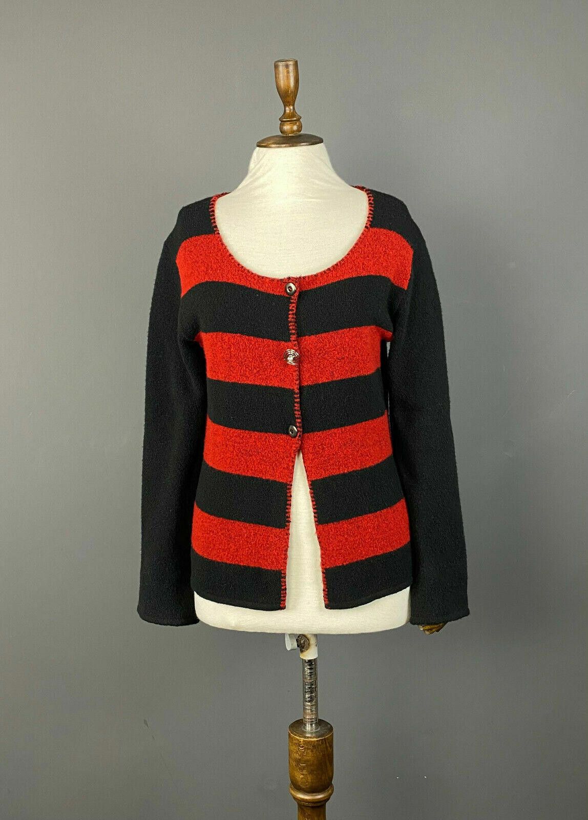 Designer Elisa Cavaleti Italia Black Red Stripe Wool Sweater XL / 4 Size XL / US 12-14 / IT 48-50 - 1 Thumbnail