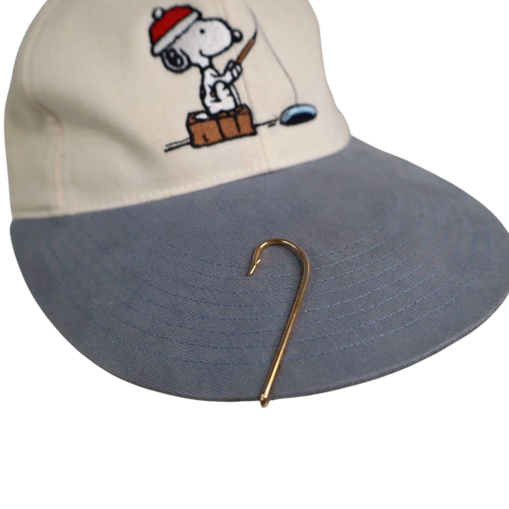 Peanuts VINTAGE Peanuts Snoopy Fishing Long Bill Hat Baseball Cap Men OS White N/A Mens Size ONE SIZE - 3 Thumbnail
