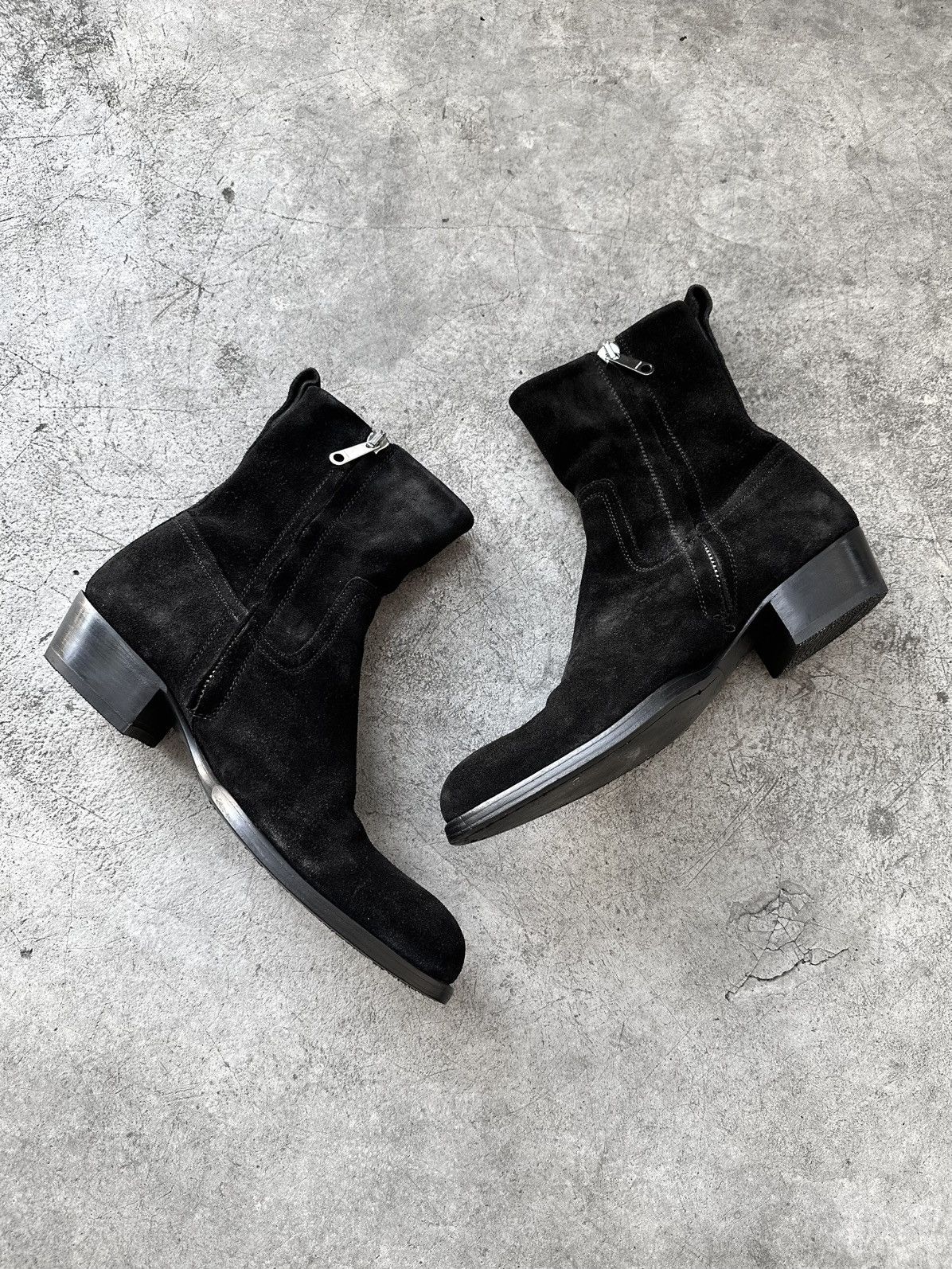 Dior AW05 Dior Homme Black Suede Side Zip Western Boots Size US 11 / EU 44 - 4 Thumbnail