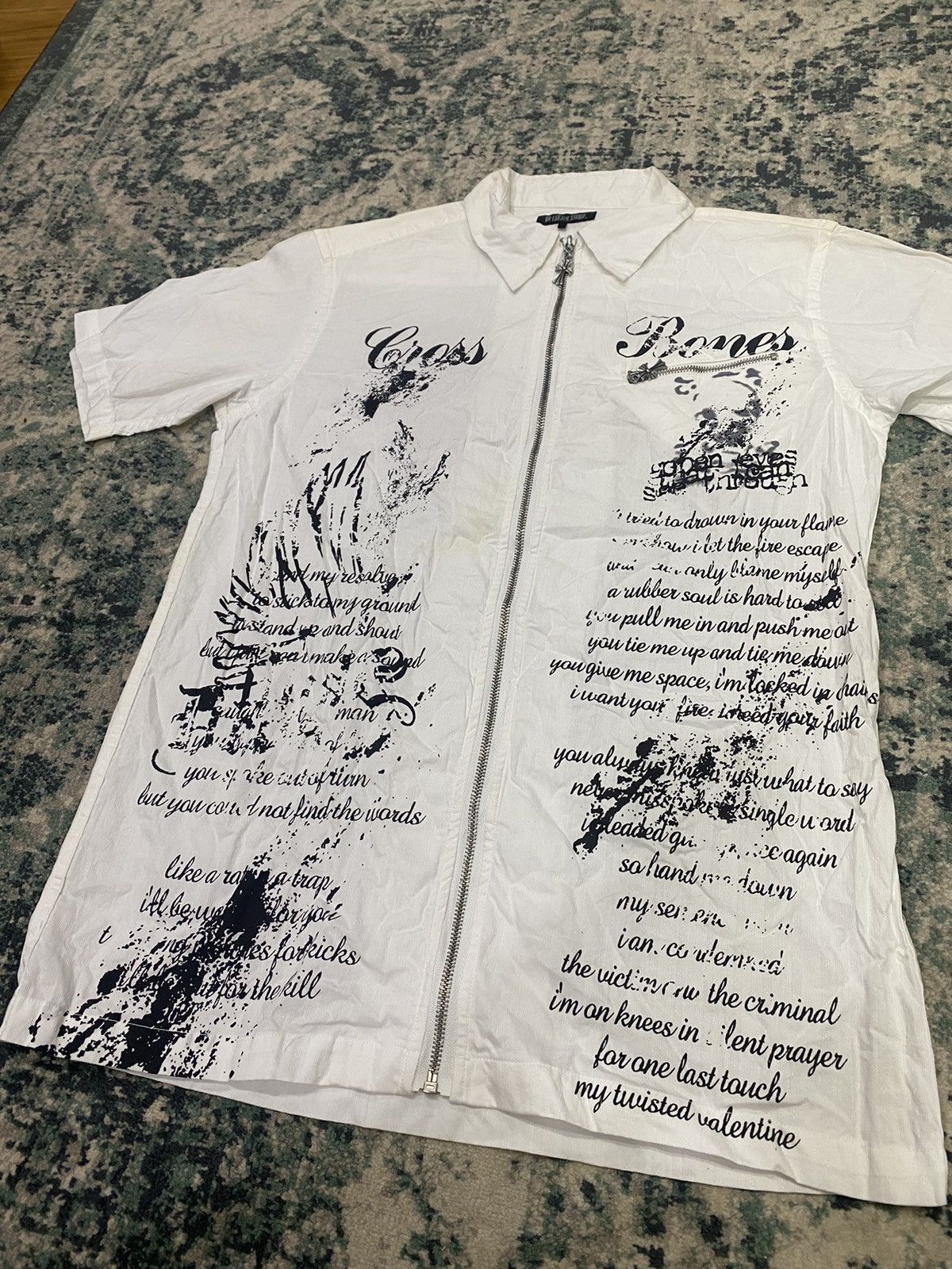 20471120 Bat-su Poem Japanese Skull Shirt Cross Zipper Shirt Size US M / EU 48-50 / 2 - 8 Thumbnail