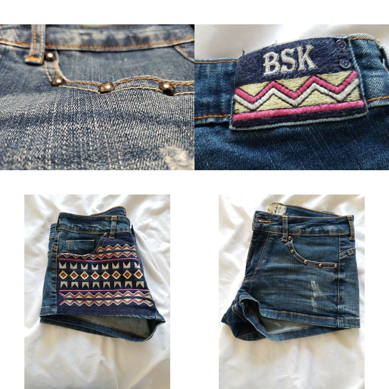 Bershka BERSHKA BSK Denim Collection Women Shorts Embroidered Stud Denim 2in Inseam Blue 28 Regular XS? 34 Eur 6 UK Size 28" / US 6 / IT 42 - 8 Thumbnail