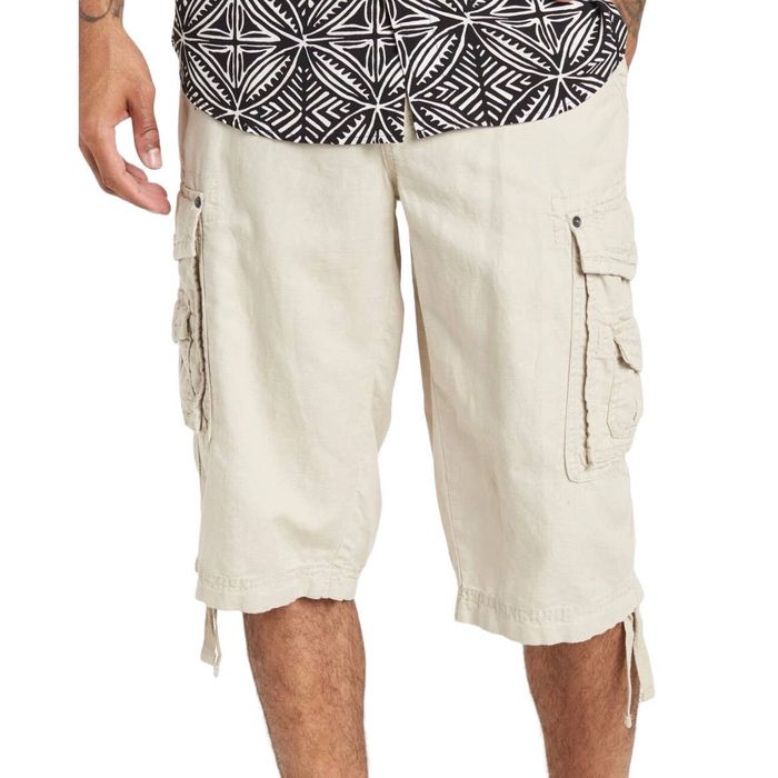 Regular Fit Linen-blend Cargo Shorts - Beige - Men