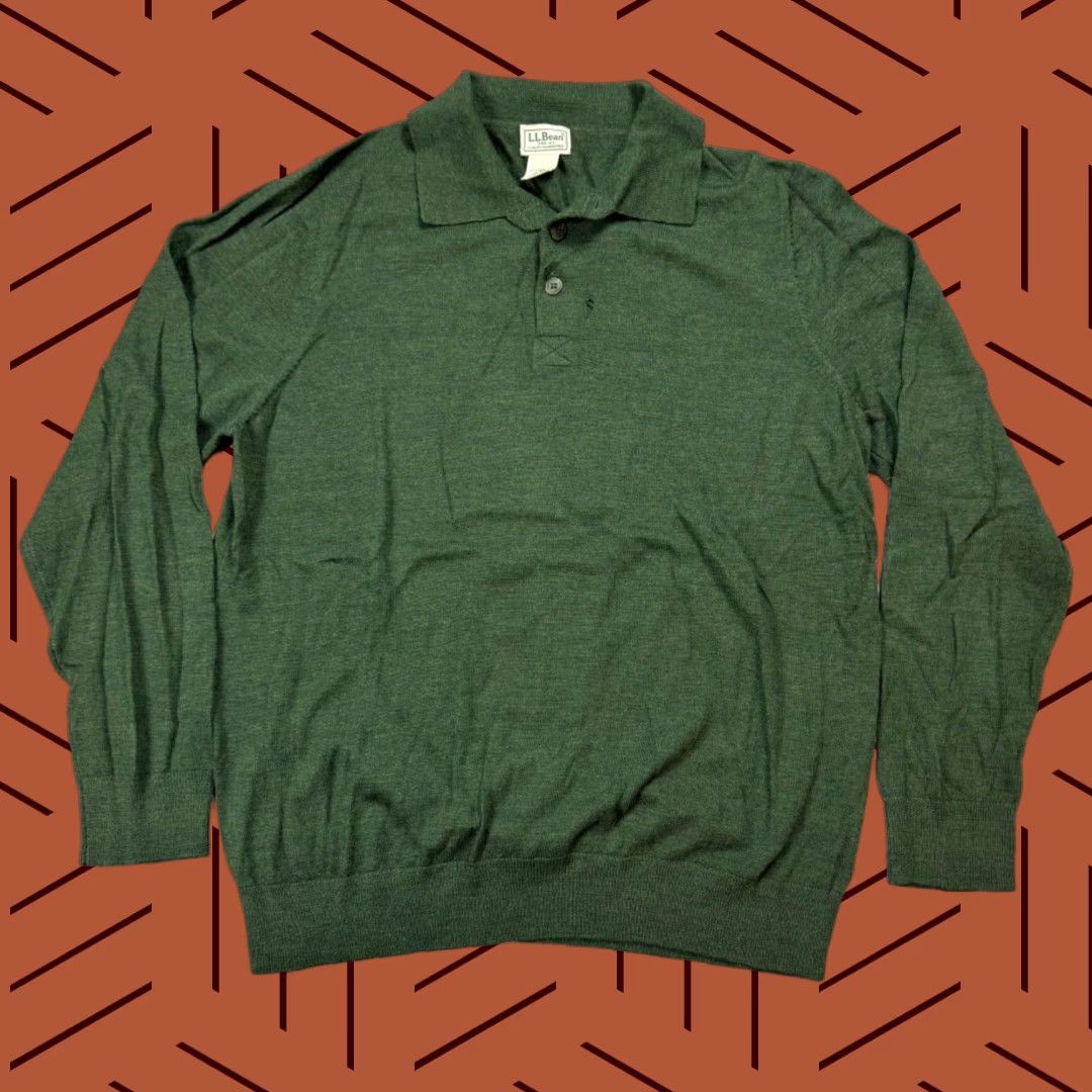 Vintage VINTAGE L.L. Bean Men’s Merino Wool Knit Polo Sweater Long Sleeve Golf Rugby Preppy Green Size Large Size US L / EU 52-54 / 3 - 1 Thumbnail