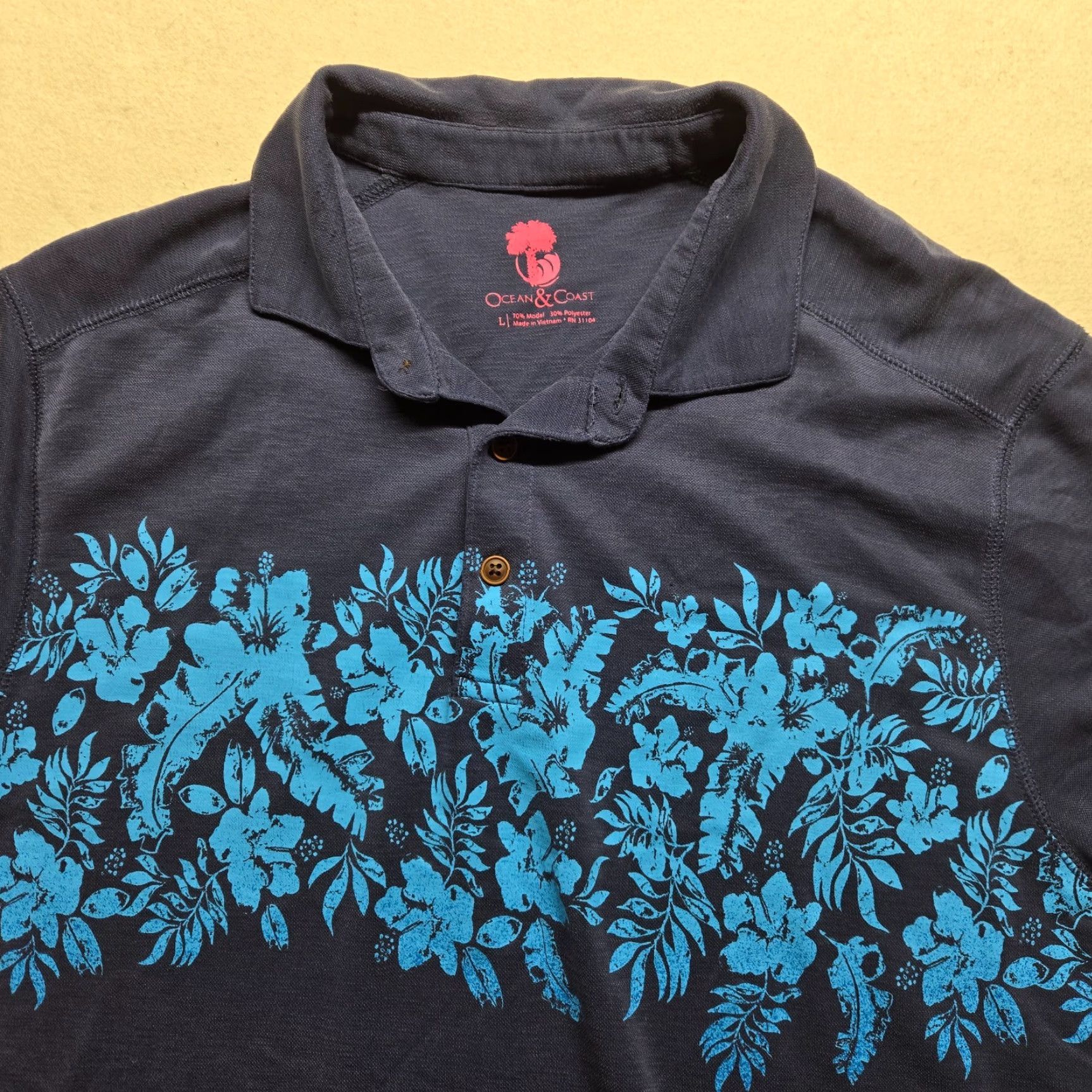 Vintage Ocean & Coast Shirt Mens L Blue Floral Short Sleeve Button-Up 80s 90s Hawaiian Cotton Blend Size US L / EU 52-54 / 3 - 2 Thumbnail