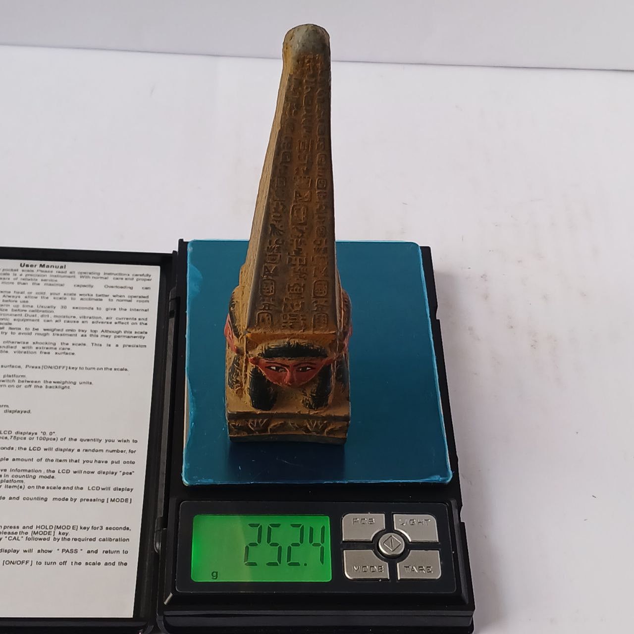 Handmade Egyptian Obelisk Statue Hieroglyphs & Hathor Face Size ONE SIZE - 4 Thumbnail