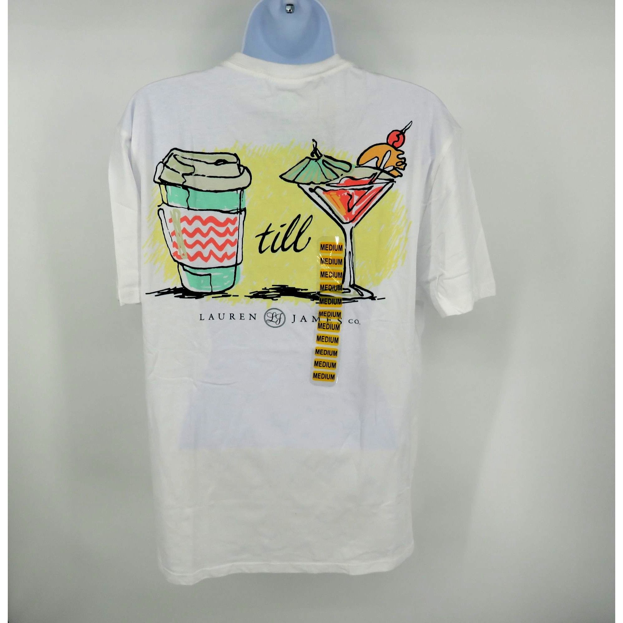 Other Lauren James Womens White Graphic Tee Coffee & Cocktail Prin Size M / US 6-8 / IT 42-44 - 4 Thumbnail