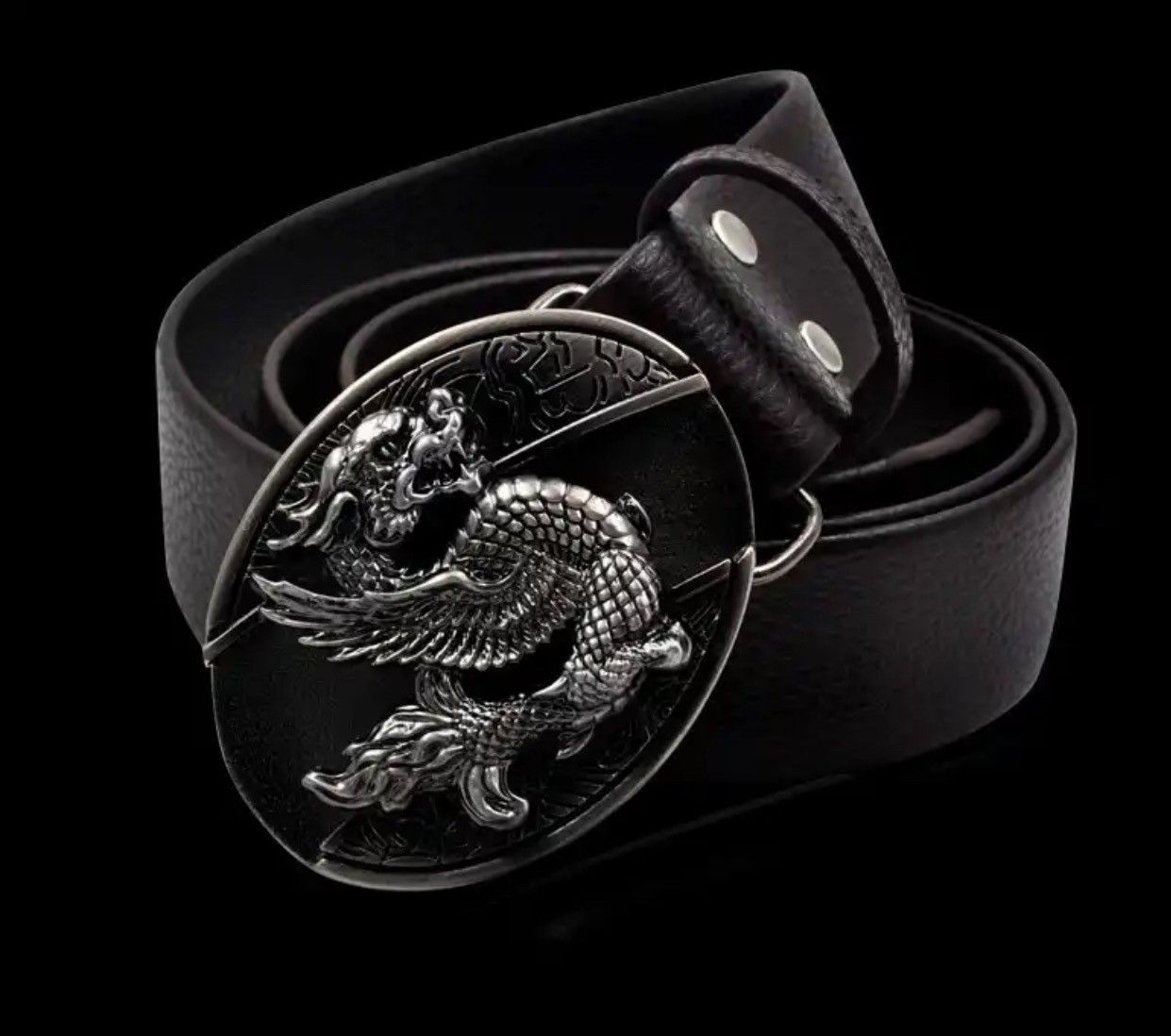 image of Dragon Abuckle Pu Leather Belt in Black, Men's