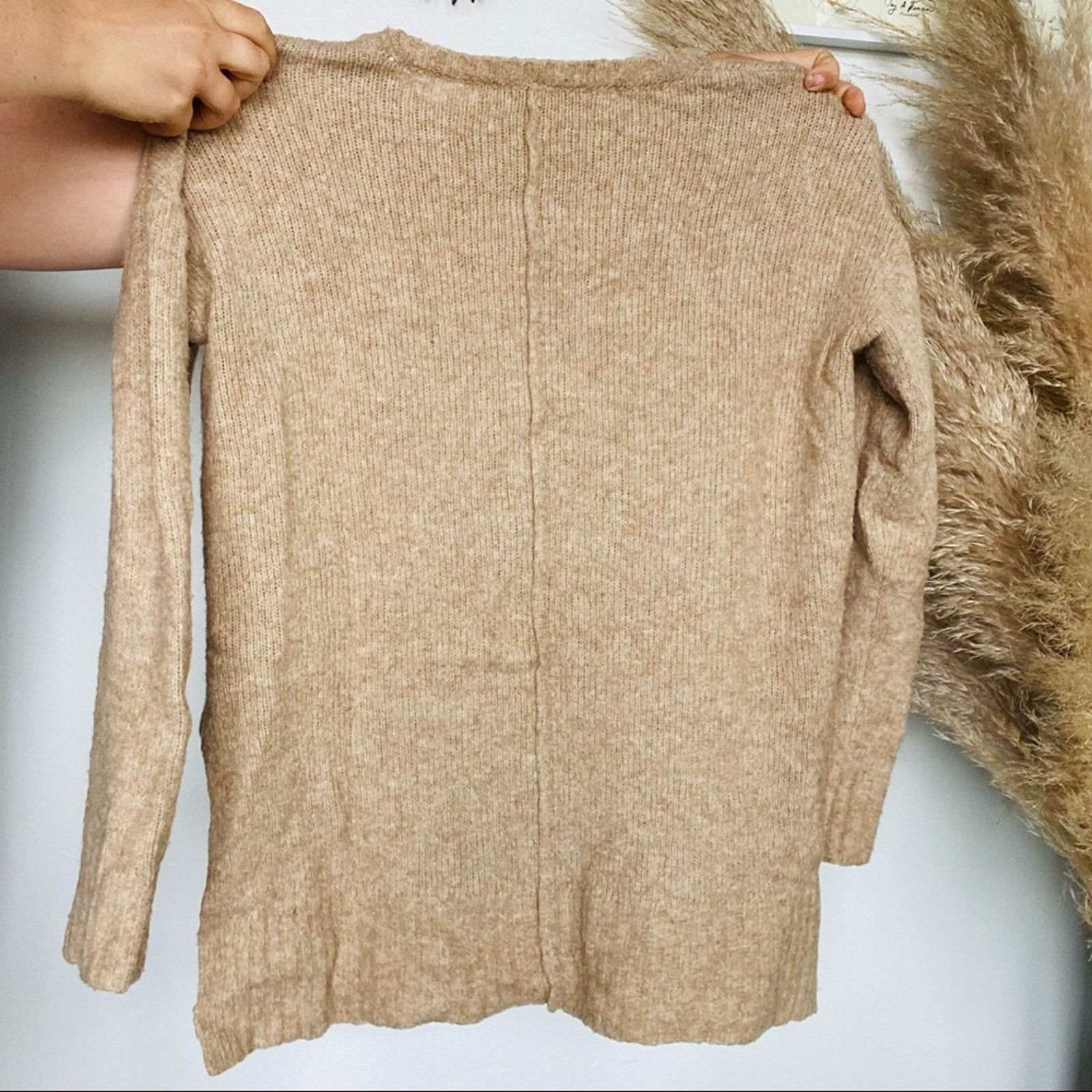 Loft ANN TAYLOR LOFT Cream Tan Beige Slit Pullover Knit Sweater Size S / US 4 / IT 40 - 6 Thumbnail