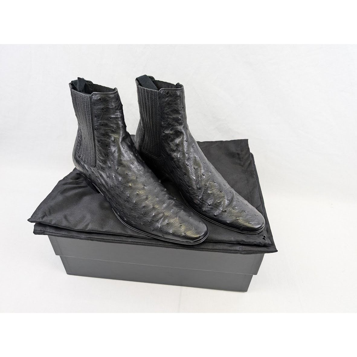 Saint Laurent Paris o1rshd1 Ostrich Leather Boots in Black Size US 8 / EU 41 - 21 Thumbnail