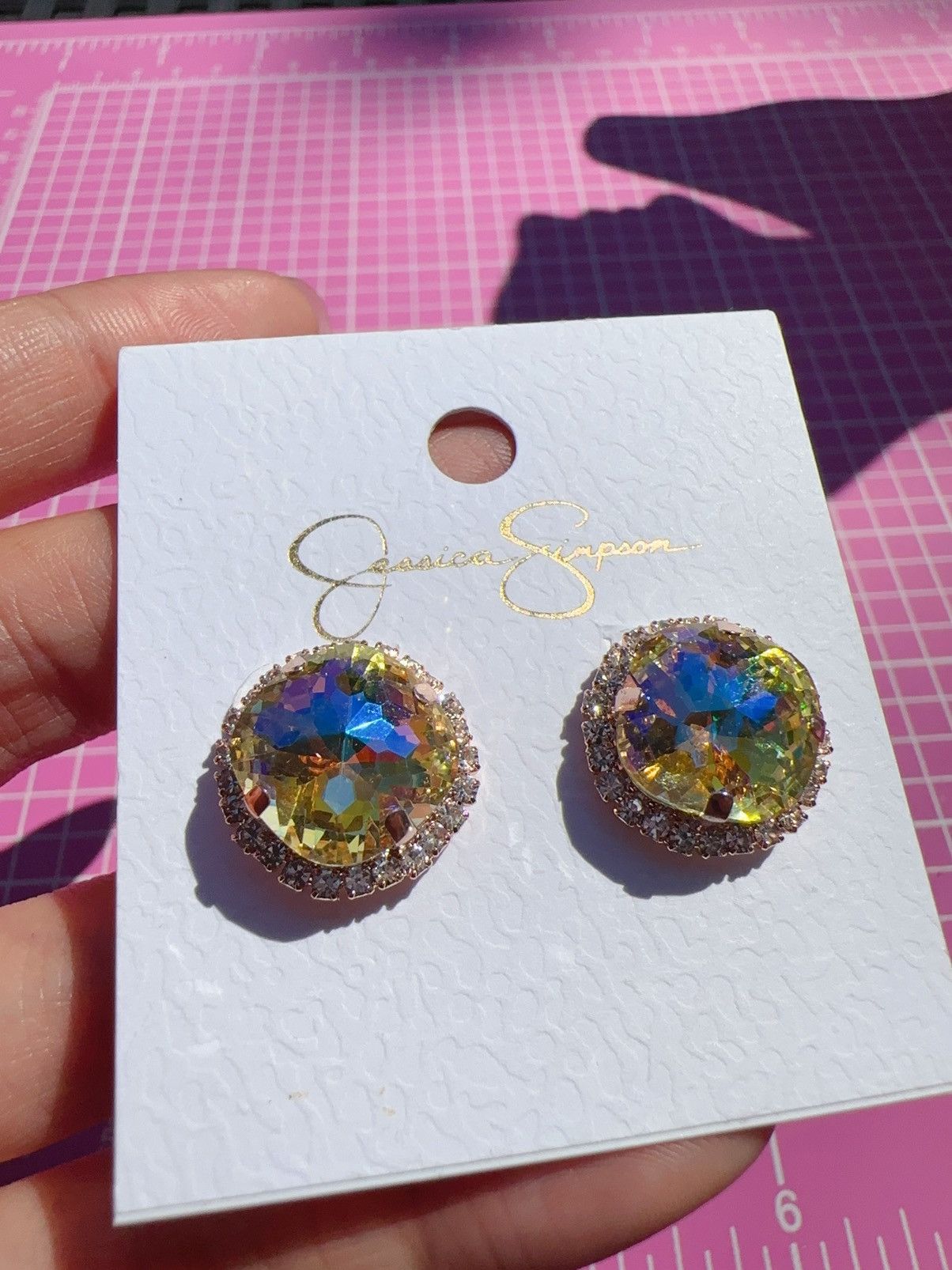 Designer Jessica Simpson gold tone colorful crystal stone reflective Size ONE SIZE - 6 Thumbnail