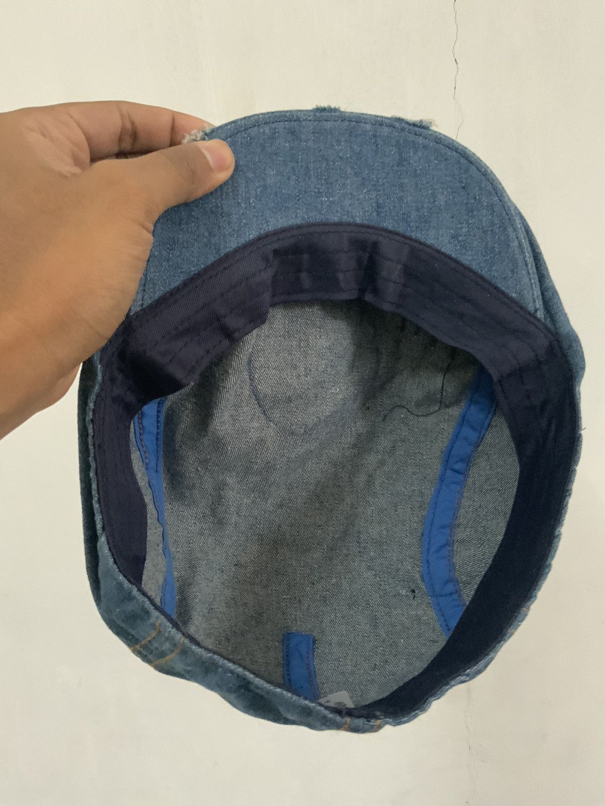 Japanese Brand Brewster Academy Distressed Sashiko Boro Denim Flat Hat Size ONE SIZE - 9 Thumbnail