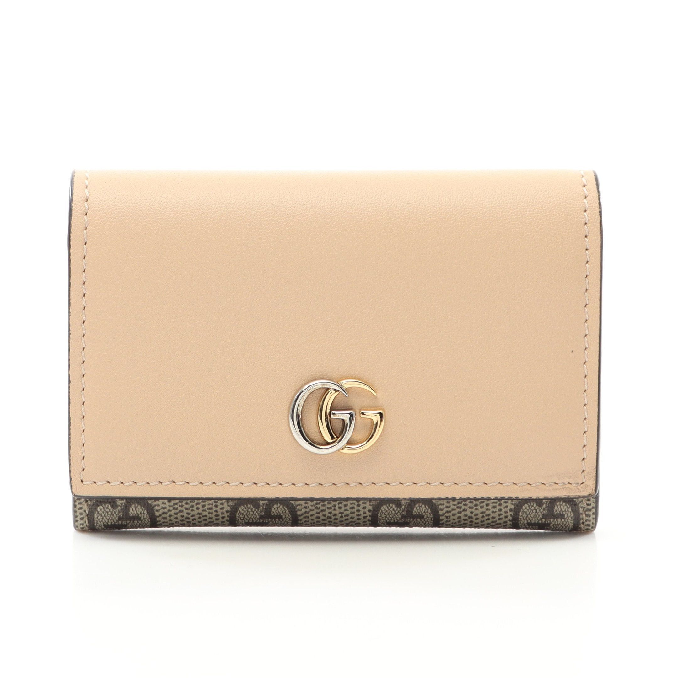 Gucci Gucci Double G Gg Supreme Card Case Name Holder Leather Beige Size ONE SIZE - 1 Thumbnail