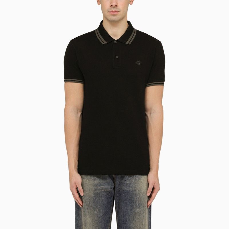 image of Etro Black Short-Sleeved Polo Shirt With Logo Embroidery, Men's (Size Small)