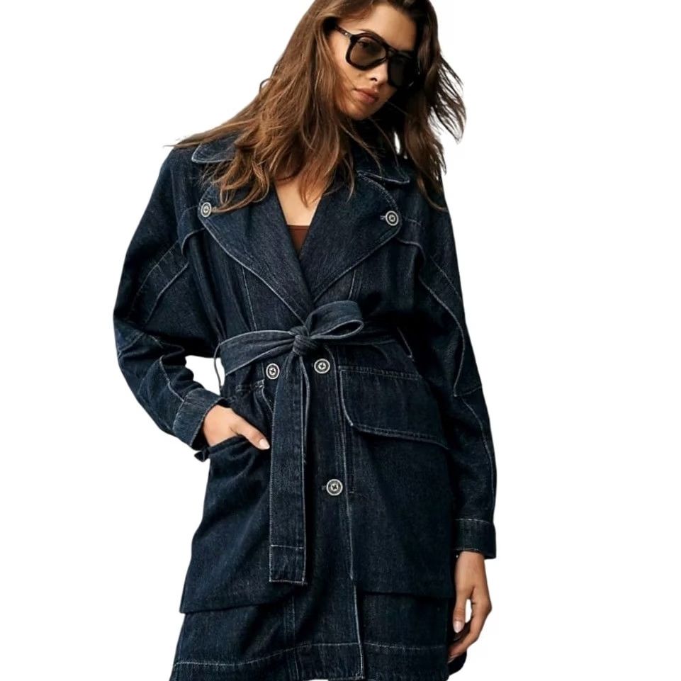 Anthropologie VINTAGE Anthropologie X Pilcro Denim Trench Coat Jacket Dolman Oversized Dark Washed M Womens Size M / US 6-8 / IT 42-44 - 2 Thumbnail