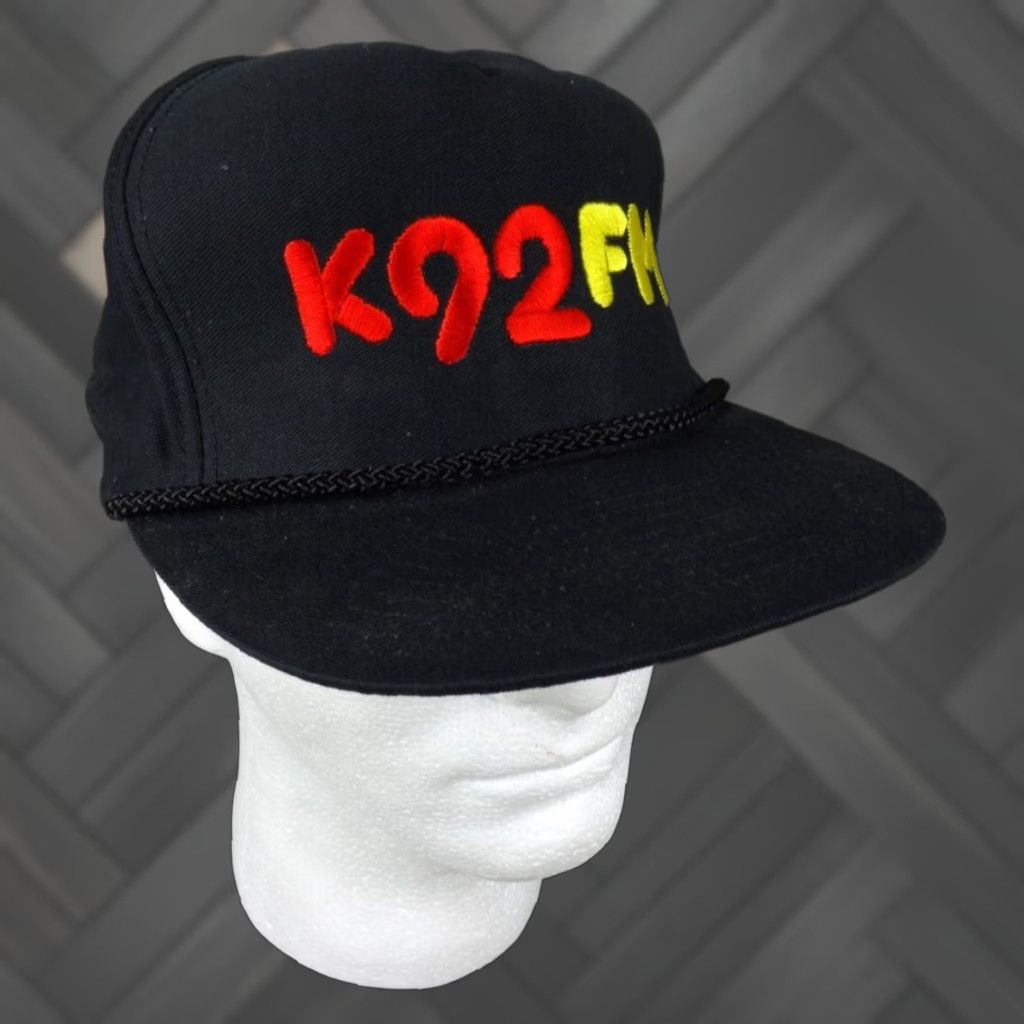 Roper VINTAGE Snap-Back K92 FM Trucker Hat Black Rope Embroidered Cap ...