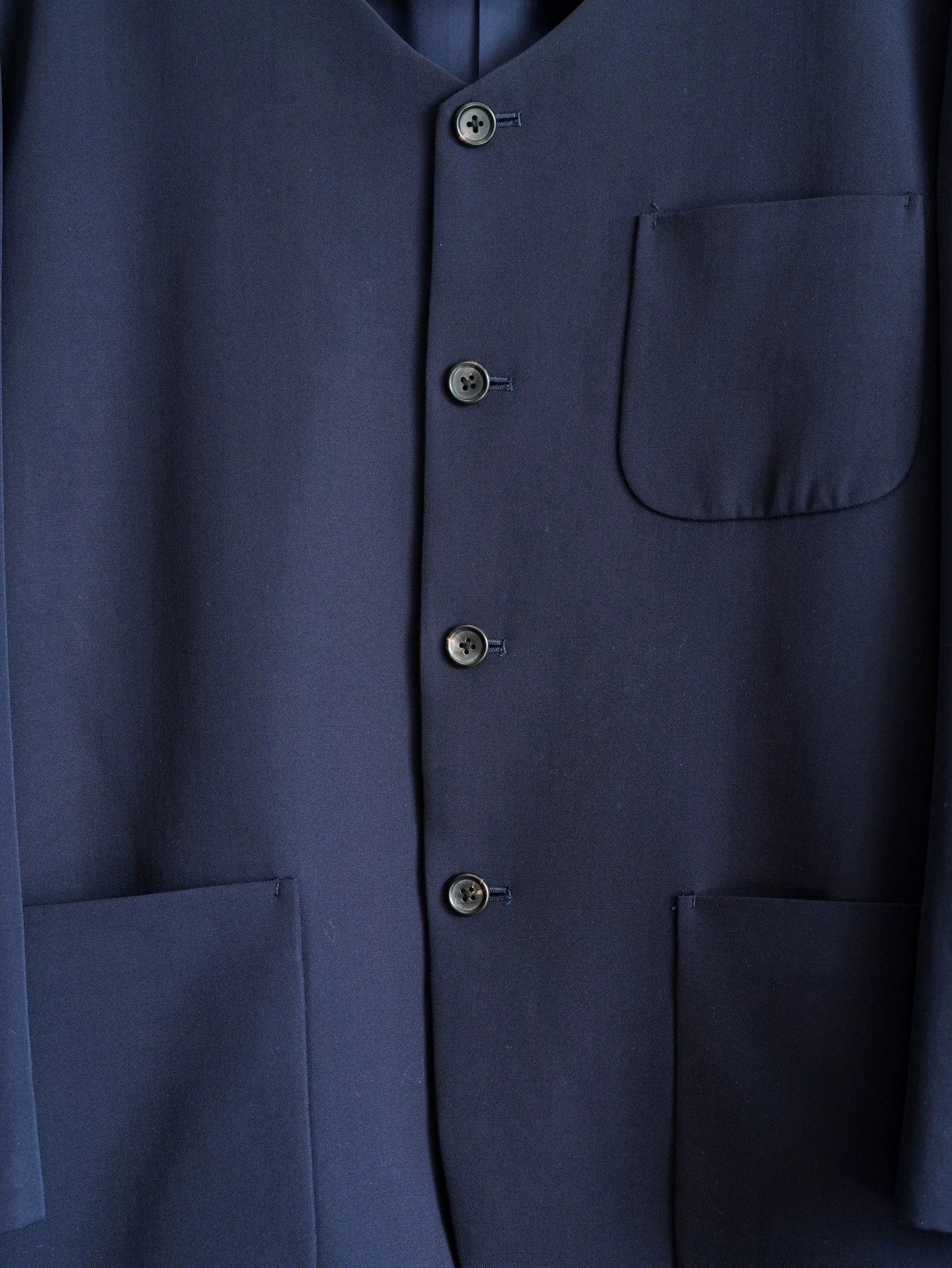 Yohji Yamamoto Yohji Yamamoto 90SS Navy Collarless Wool Jacket M Size US M / EU 48-50 / 2 - 6 Thumbnail