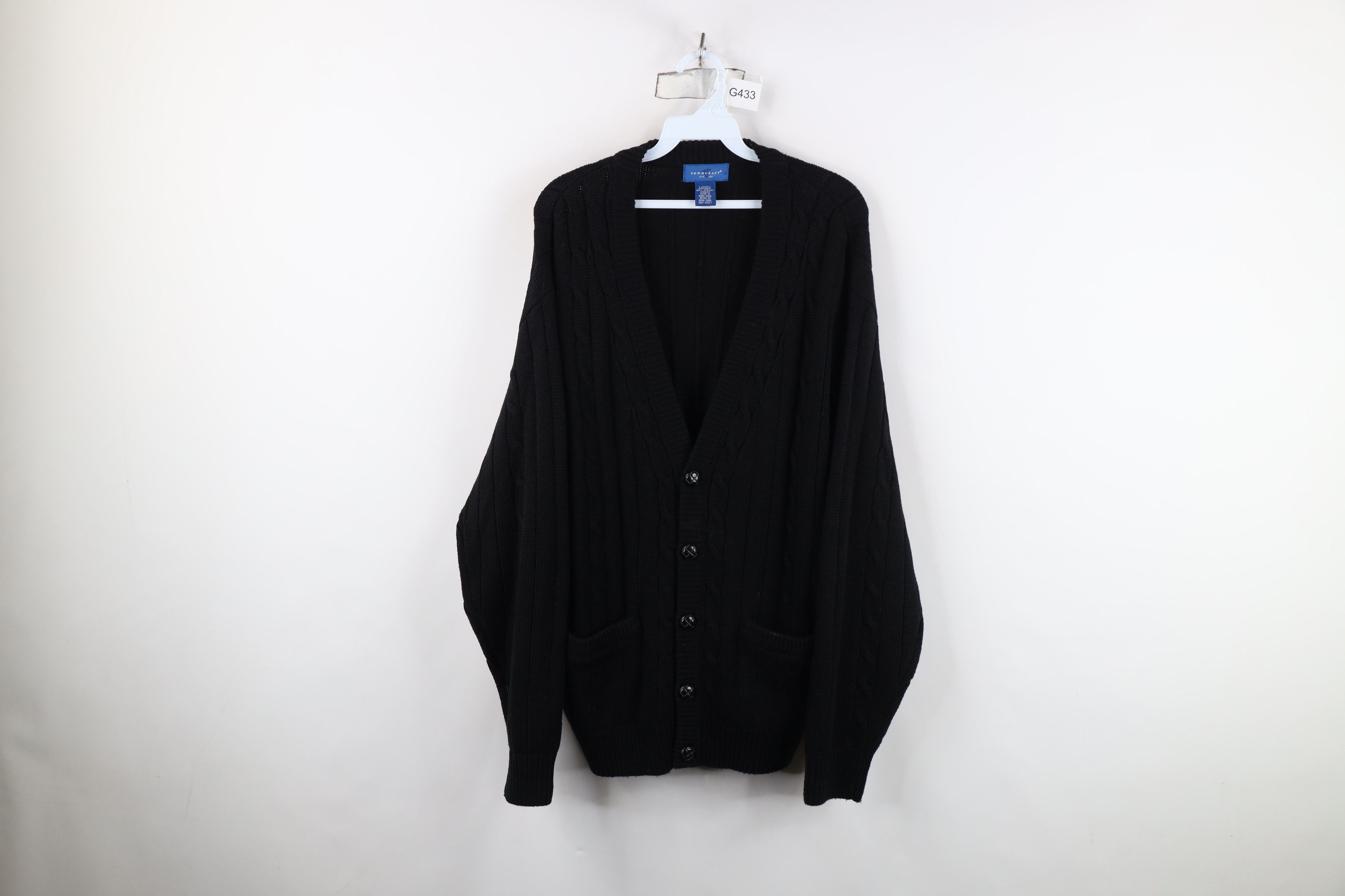 Vintage Vintage 90s Streetwear Cable Knit Cardigan Sweater Black Size US L / EU 52-54 / 3 - 1 Thumbnail