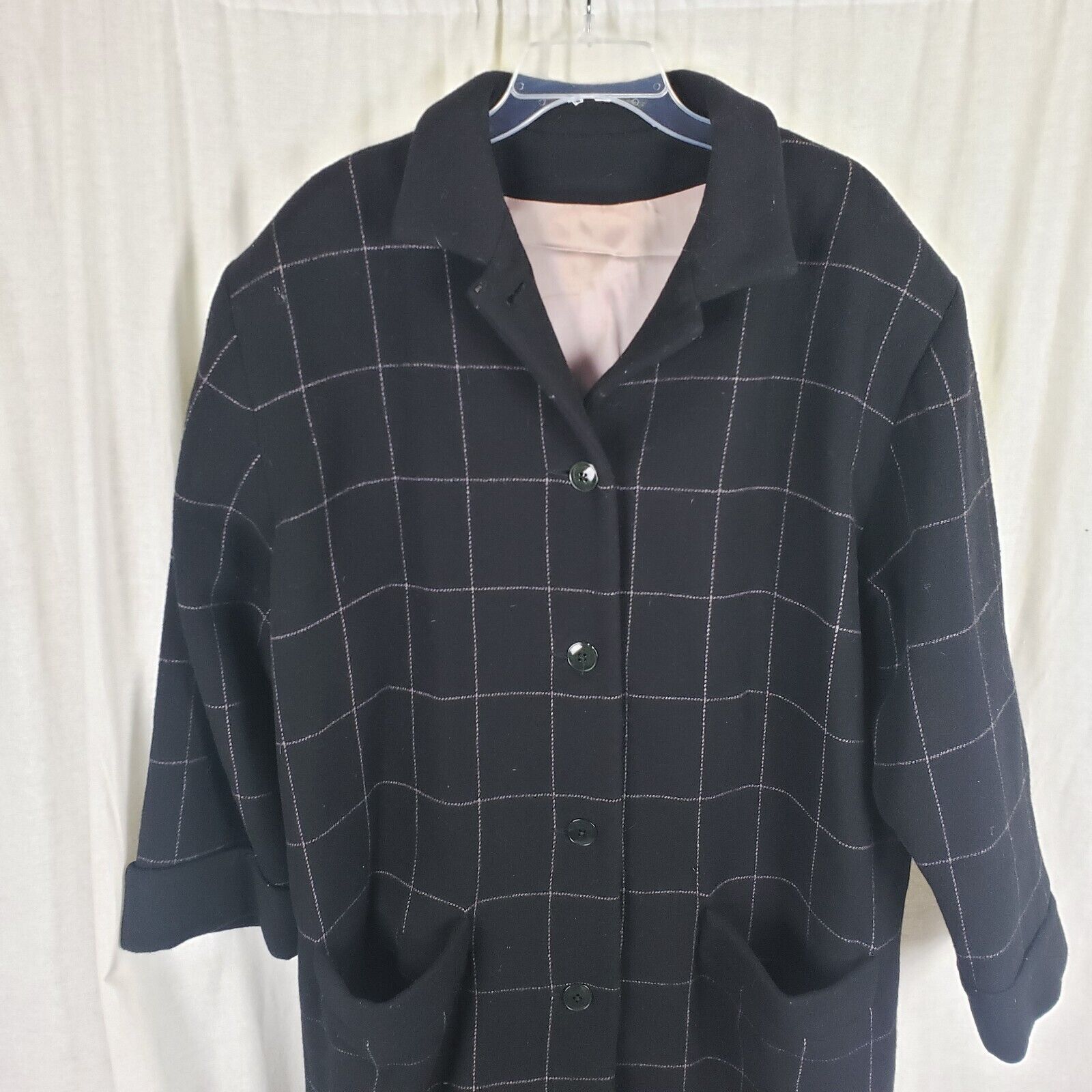 Vintage Vintage Wool Black Pink Plaid Peacoat Trench Coat Womens XL Size XL / US 12-14 / IT 48-50 - 2 Thumbnail