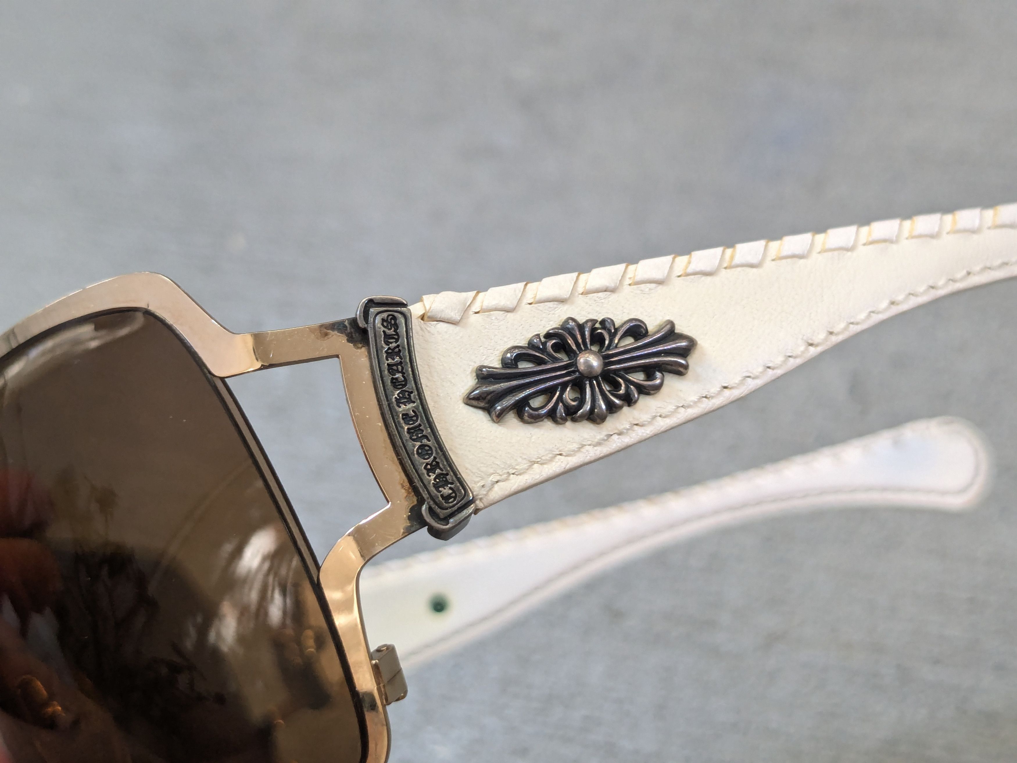 Chrome Hearts Chrome Hearts Poon II Sunglasses Brown White Leather Cross Size ONE SIZE - 7 Thumbnail