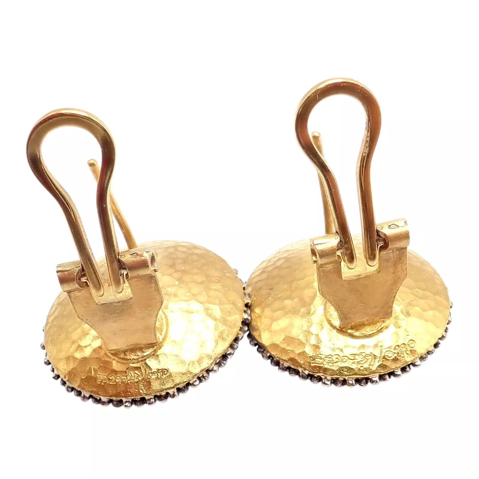 The Unbranded Brand 24k Yellow Gold Hammered Lentil Black Diamond Large Earrings Size ONE SIZE - 4 Thumbnail